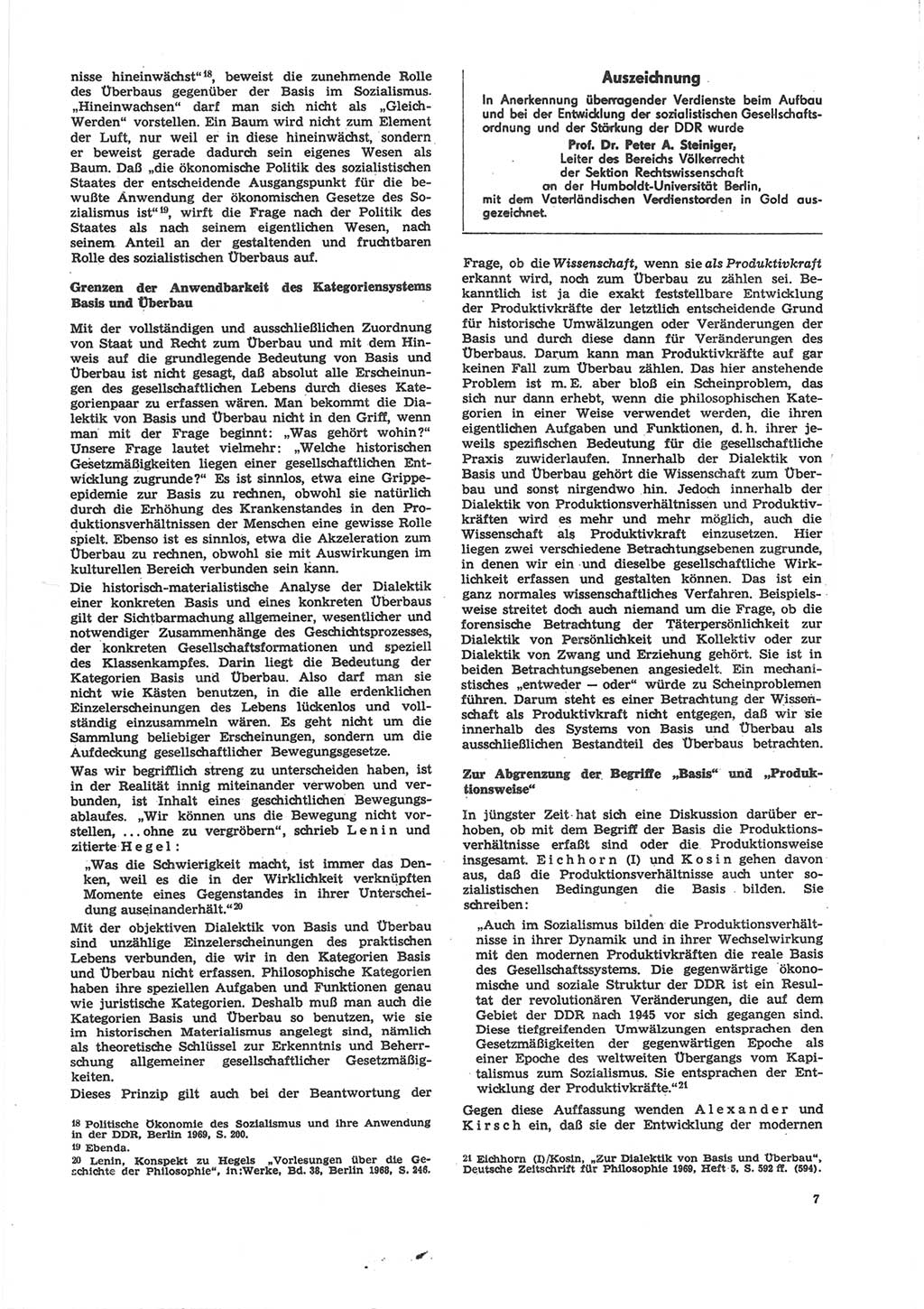 Neue Justiz (NJ), Zeitschrift für Recht und Rechtswissenschaft [Deutsche Demokratische Republik (DDR)], 24. Jahrgang 1970, Seite 7 (NJ DDR 1970, S. 7)