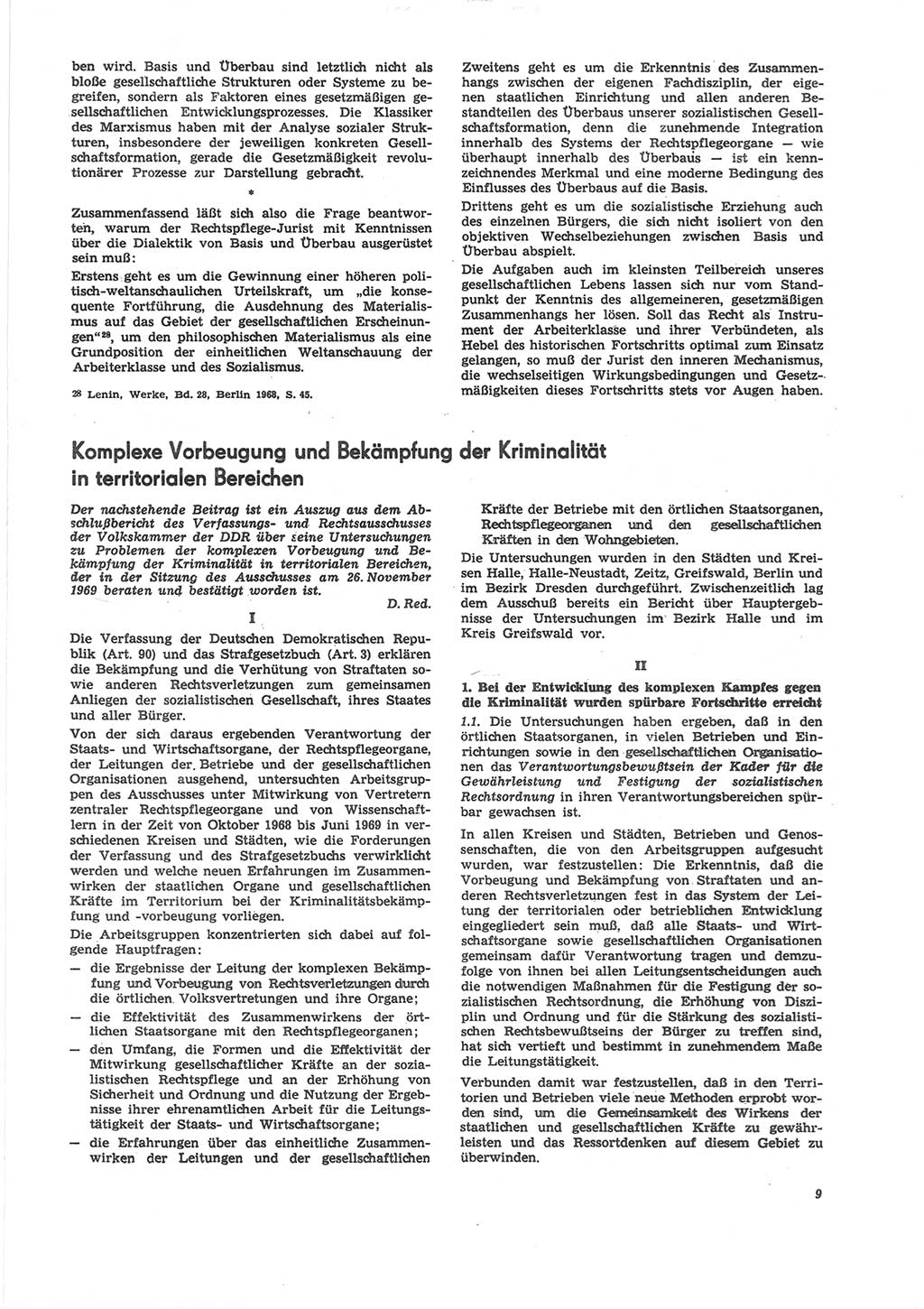 Neue Justiz (NJ), Zeitschrift für Recht und Rechtswissenschaft [Deutsche Demokratische Republik (DDR)], 24. Jahrgang 1970, Seite 9 (NJ DDR 1970, S. 9)