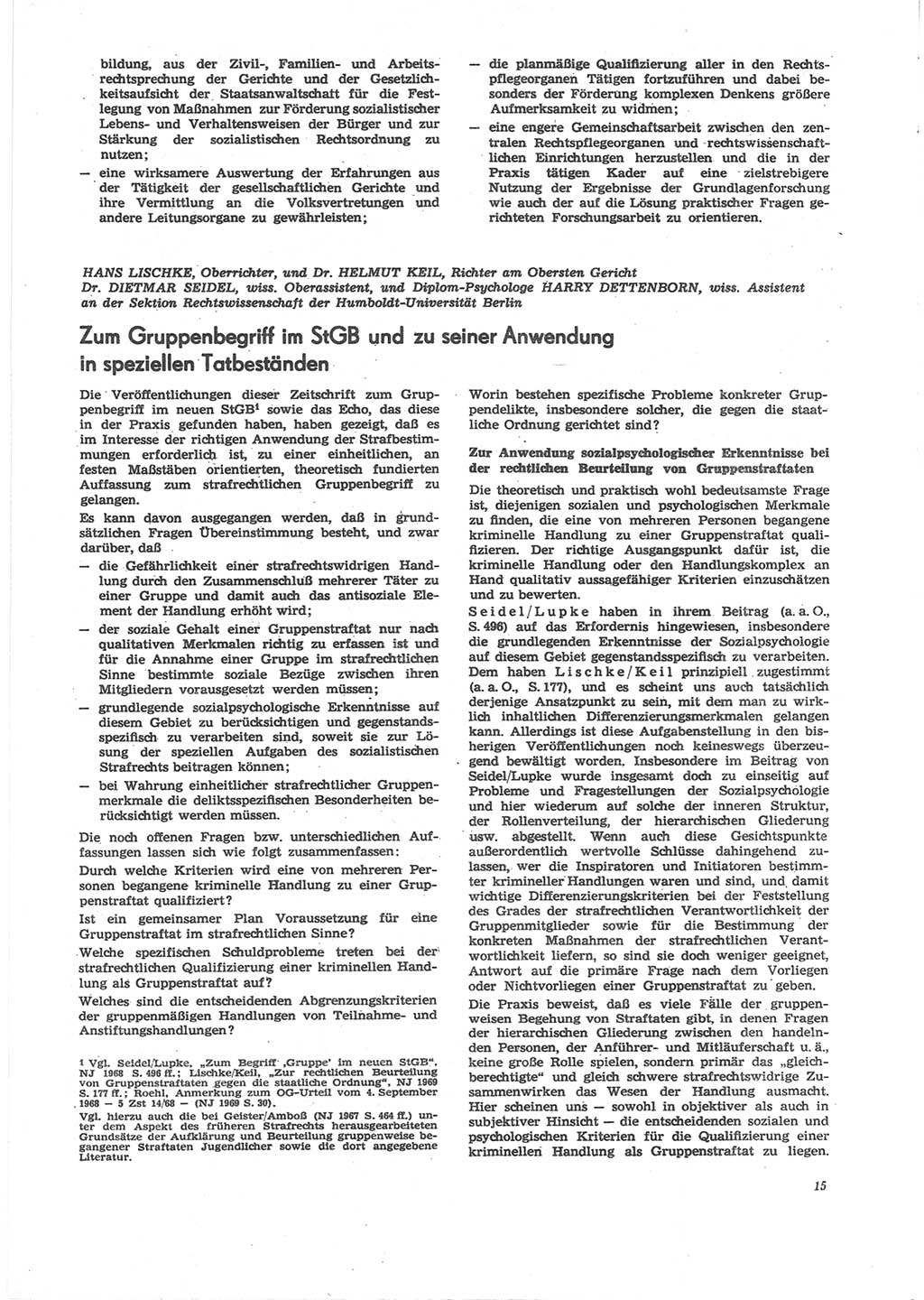 Neue Justiz (NJ), Zeitschrift für Recht und Rechtswissenschaft [Deutsche Demokratische Republik (DDR)], 24. Jahrgang 1970, Seite 15 (NJ DDR 1970, S. 15)