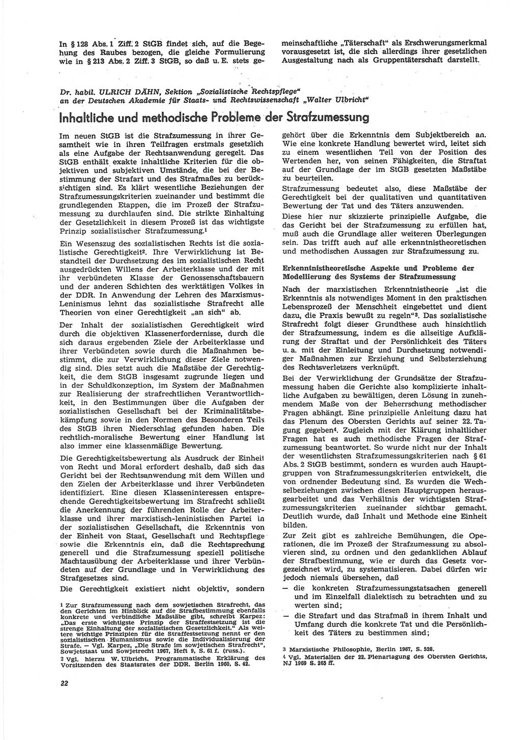 Neue Justiz (NJ), Zeitschrift für Recht und Rechtswissenschaft [Deutsche Demokratische Republik (DDR)], 24. Jahrgang 1970, Seite 22 (NJ DDR 1970, S. 22)