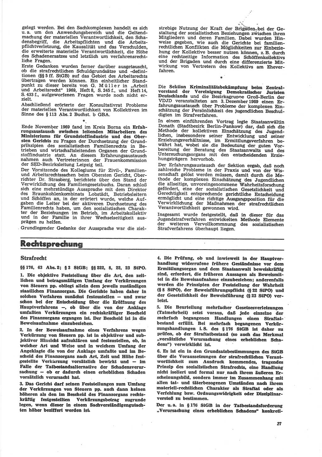 Neue Justiz (NJ), Zeitschrift für Recht und Rechtswissenschaft [Deutsche Demokratische Republik (DDR)], 24. Jahrgang 1970, Seite 27 (NJ DDR 1970, S. 27)