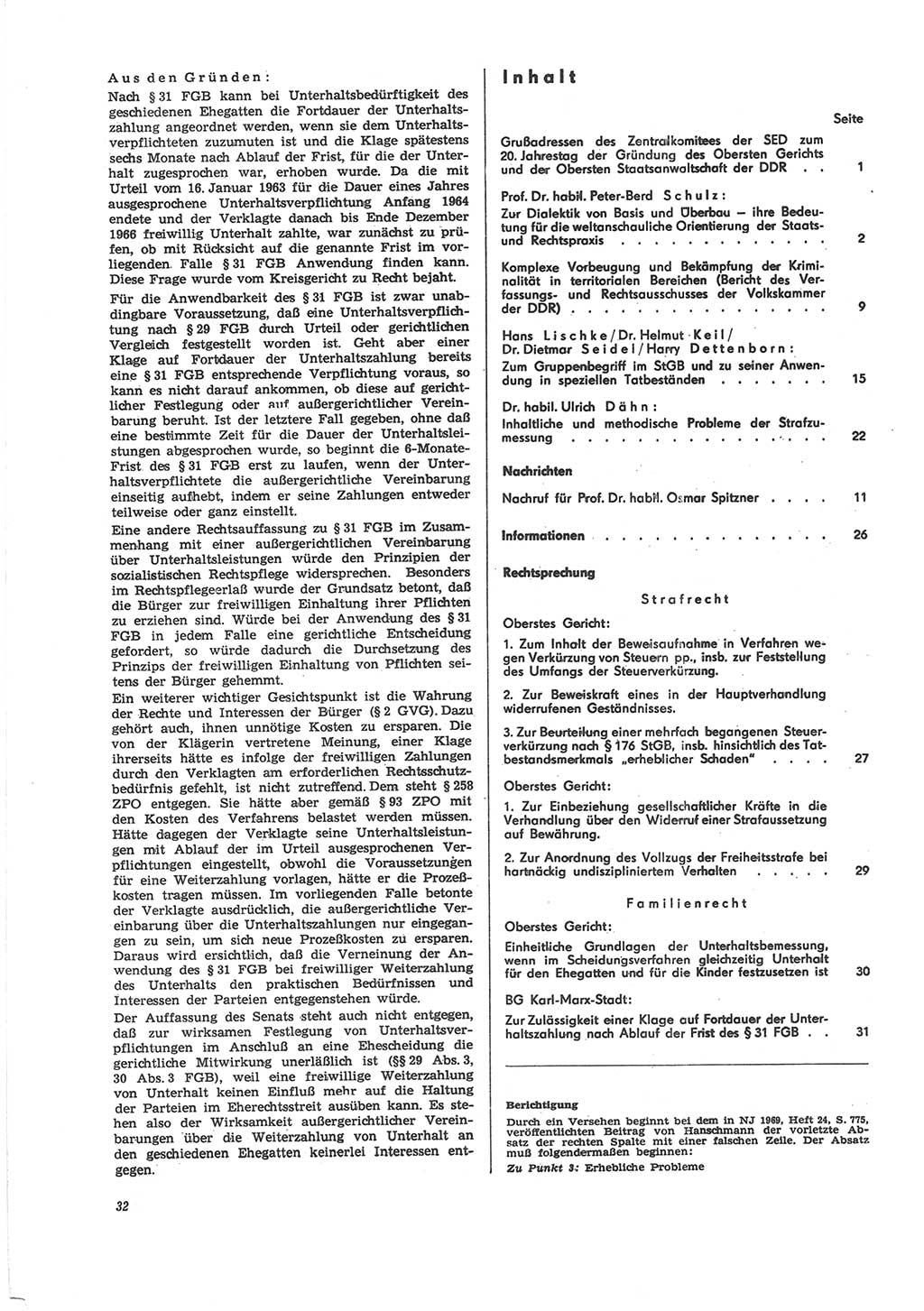Neue Justiz (NJ), Zeitschrift für Recht und Rechtswissenschaft [Deutsche Demokratische Republik (DDR)], 24. Jahrgang 1970, Seite 32 (NJ DDR 1970, S. 32)