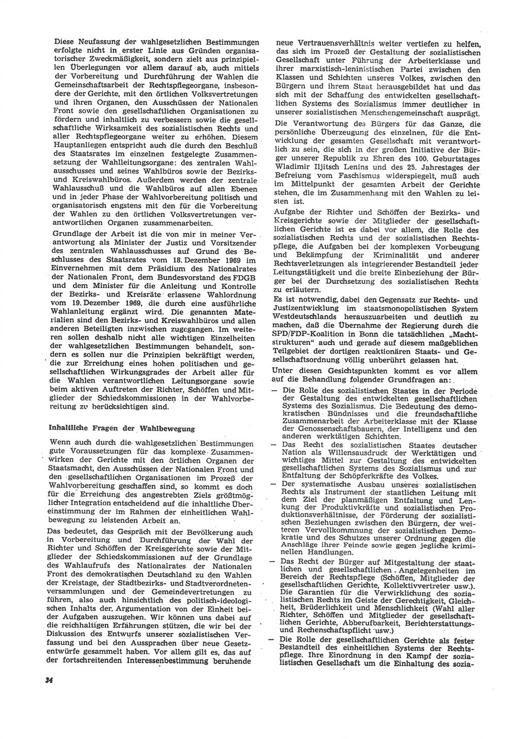Neue Justiz (NJ), Zeitschrift für Recht und Rechtswissenschaft [Deutsche Demokratische Republik (DDR)], 24. Jahrgang 1970, Seite 34 (NJ DDR 1970, S. 34)