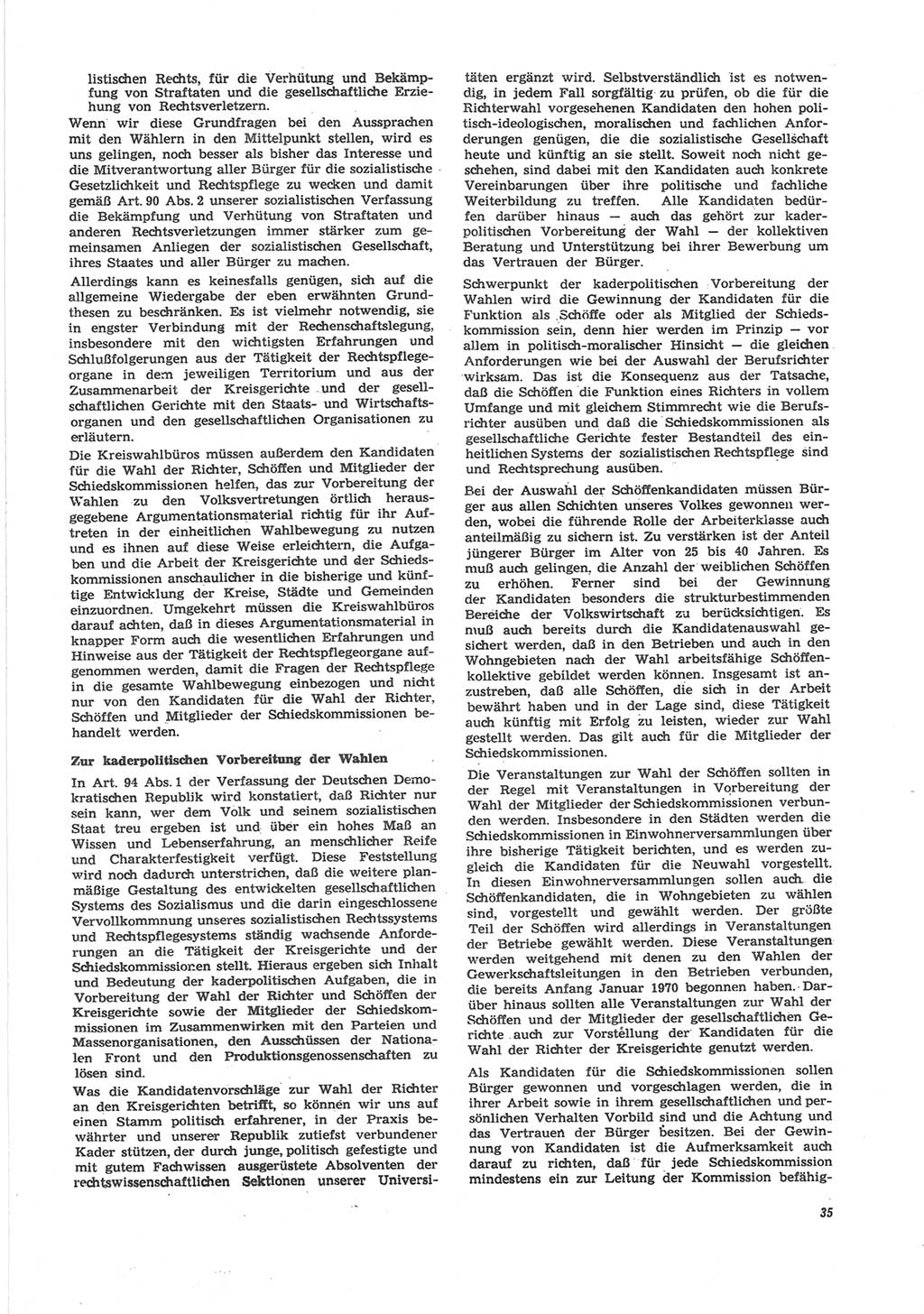 Neue Justiz (NJ), Zeitschrift für Recht und Rechtswissenschaft [Deutsche Demokratische Republik (DDR)], 24. Jahrgang 1970, Seite 35 (NJ DDR 1970, S. 35)