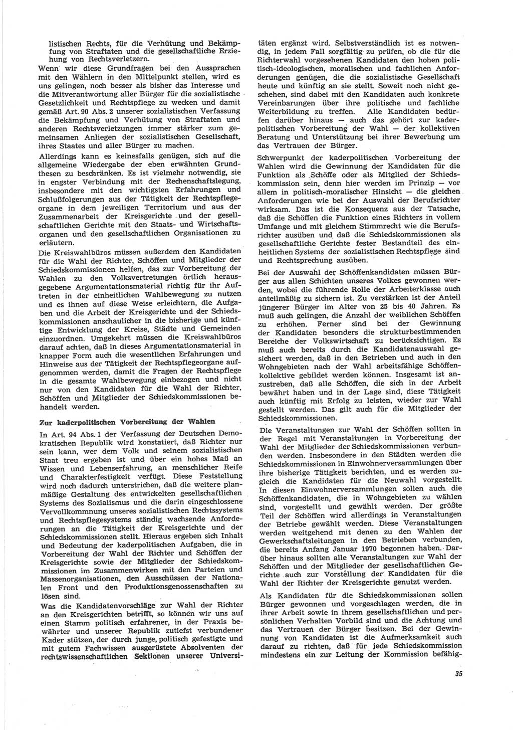Neue Justiz (NJ), Zeitschrift für Recht und Rechtswissenschaft [Deutsche Demokratische Republik (DDR)], 24. Jahrgang 1970, Seite 35 (NJ DDR 1970, S. 35)