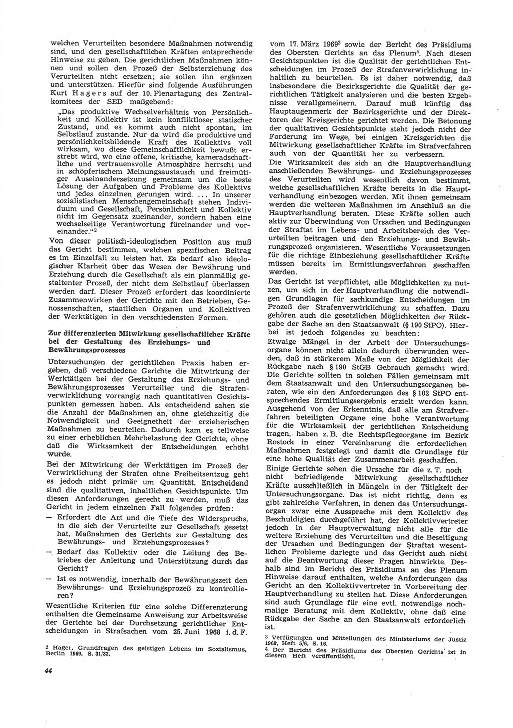 Neue Justiz (NJ), Zeitschrift für Recht und Rechtswissenschaft [Deutsche Demokratische Republik (DDR)], 24. Jahrgang 1970, Seite 44 (NJ DDR 1970, S. 44)
