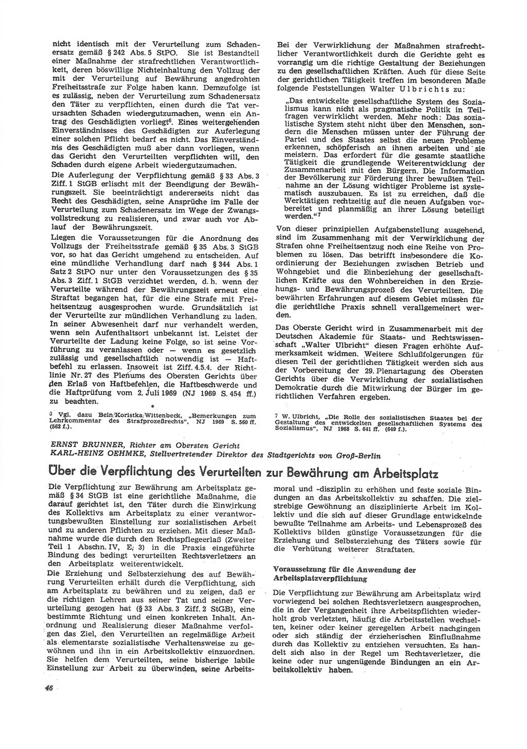 Neue Justiz (NJ), Zeitschrift für Recht und Rechtswissenschaft [Deutsche Demokratische Republik (DDR)], 24. Jahrgang 1970, Seite 46 (NJ DDR 1970, S. 46)