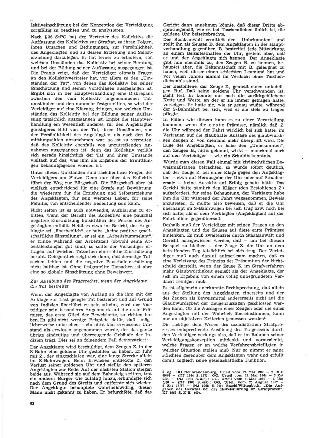 Neue Justiz (NJ), Zeitschrift für Recht und Rechtswissenschaft [Deutsche Demokratische Republik (DDR)], 24. Jahrgang 1970, Seite 52 (NJ DDR 1970, S. 52)