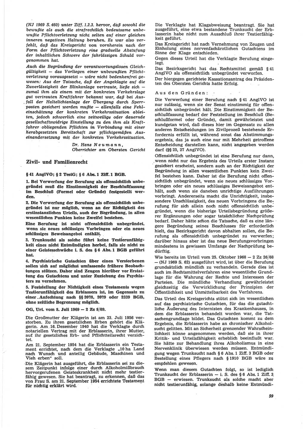 Neue Justiz (NJ), Zeitschrift für Recht und Rechtswissenschaft [Deutsche Demokratische Republik (DDR)], 24. Jahrgang 1970, Seite 59 (NJ DDR 1970, S. 59)