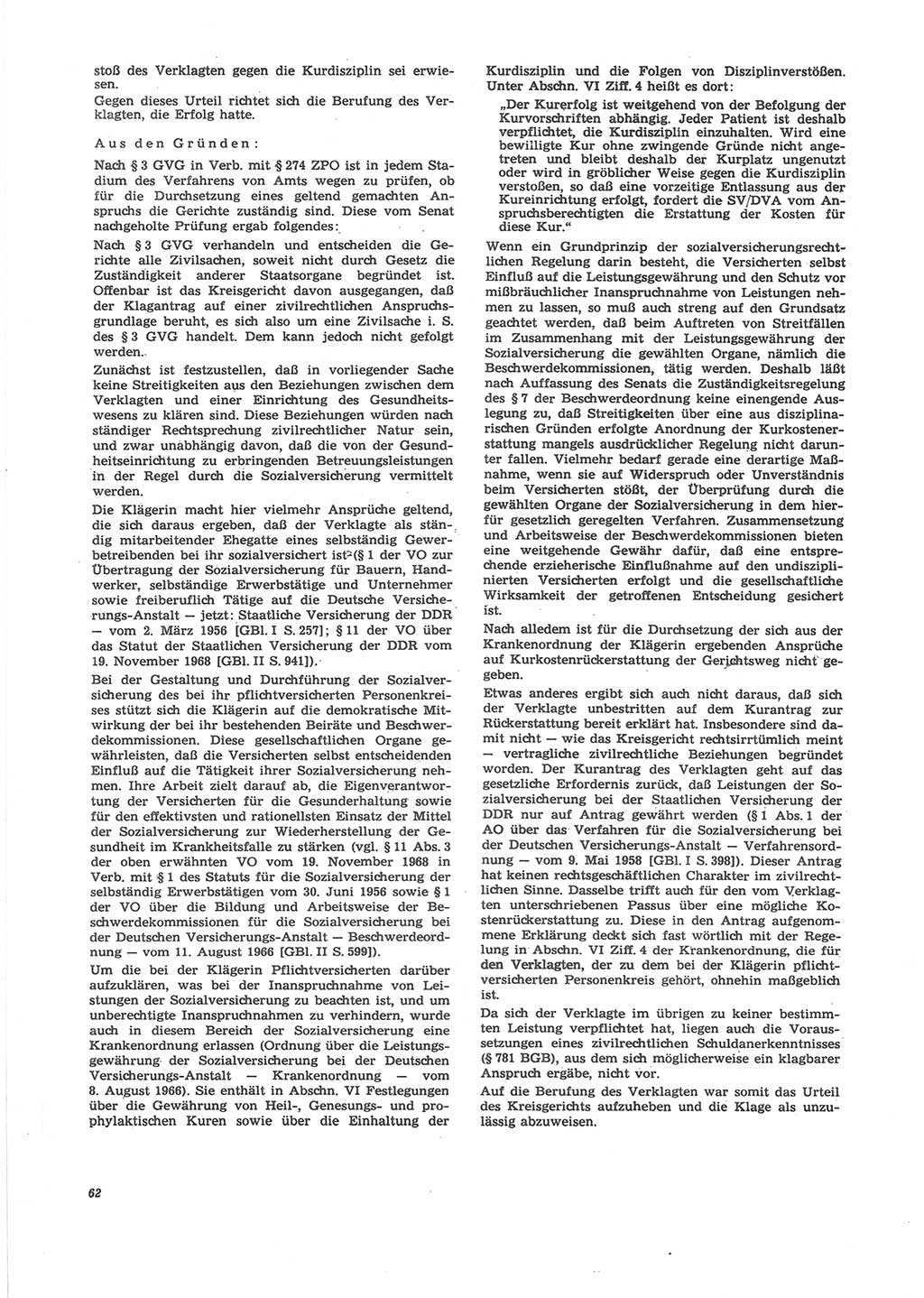 Neue Justiz (NJ), Zeitschrift für Recht und Rechtswissenschaft [Deutsche Demokratische Republik (DDR)], 24. Jahrgang 1970, Seite 62 (NJ DDR 1970, S. 62)