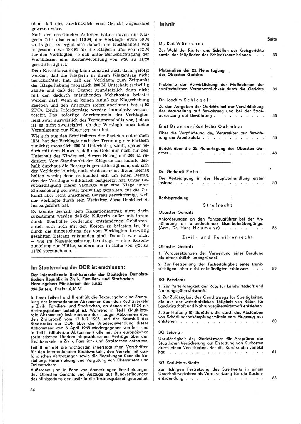Neue Justiz (NJ), Zeitschrift für Recht und Rechtswissenschaft [Deutsche Demokratische Republik (DDR)], 24. Jahrgang 1970, Seite 64 (NJ DDR 1970, S. 64)