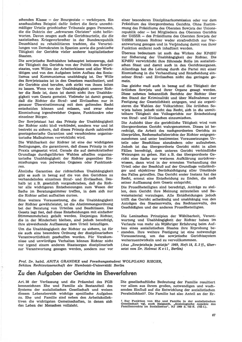 Neue Justiz (NJ), Zeitschrift für Recht und Rechtswissenschaft [Deutsche Demokratische Republik (DDR)], 24. Jahrgang 1970, Seite 67 (NJ DDR 1970, S. 67)