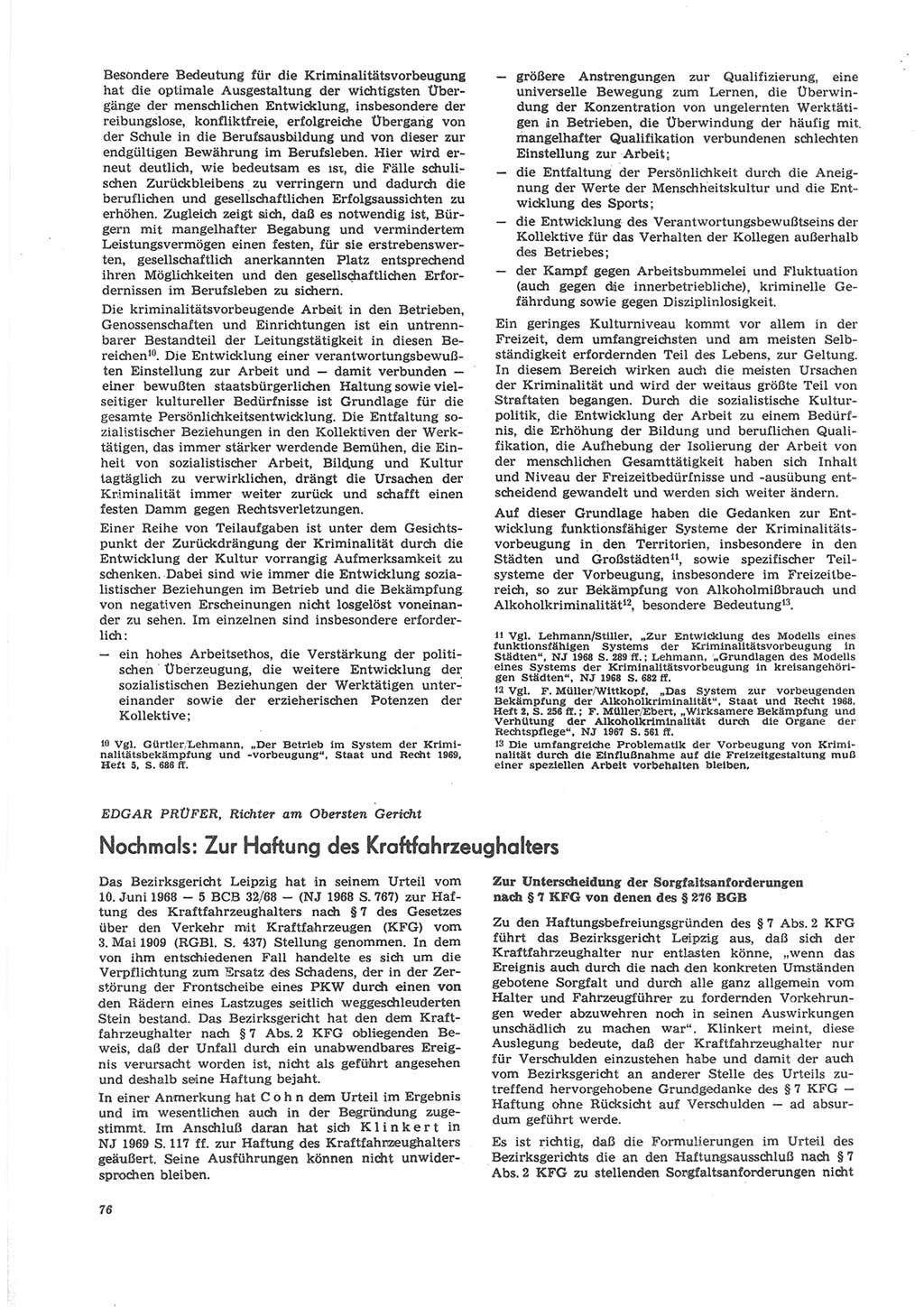 Neue Justiz (NJ), Zeitschrift für Recht und Rechtswissenschaft [Deutsche Demokratische Republik (DDR)], 24. Jahrgang 1970, Seite 76 (NJ DDR 1970, S. 76)