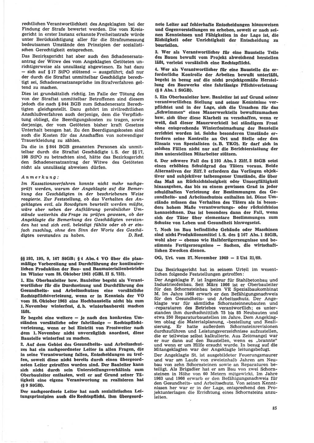 Neue Justiz (NJ), Zeitschrift für Recht und Rechtswissenschaft [Deutsche Demokratische Republik (DDR)], 24. Jahrgang 1970, Seite 85 (NJ DDR 1970, S. 85)