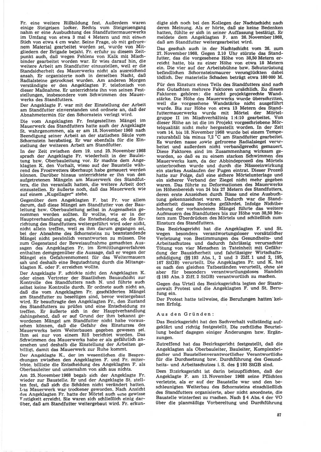 Neue Justiz (NJ), Zeitschrift für Recht und Rechtswissenschaft [Deutsche Demokratische Republik (DDR)], 24. Jahrgang 1970, Seite 87 (NJ DDR 1970, S. 87)
