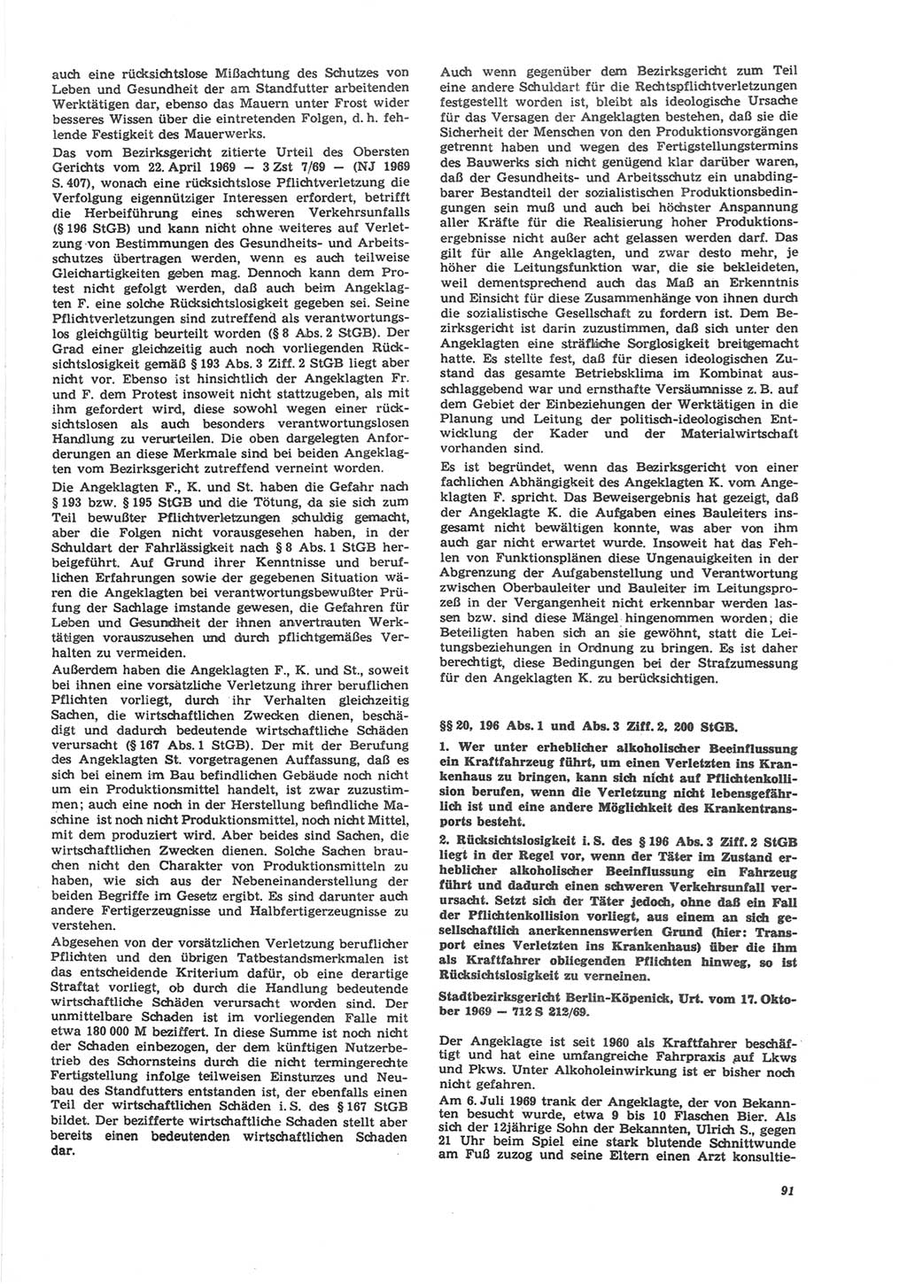 Neue Justiz (NJ), Zeitschrift für Recht und Rechtswissenschaft [Deutsche Demokratische Republik (DDR)], 24. Jahrgang 1970, Seite 91 (NJ DDR 1970, S. 91)