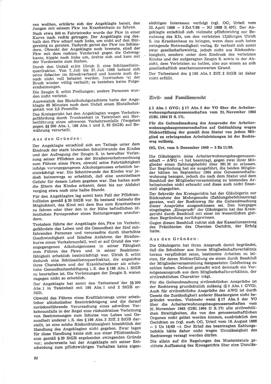 Neue Justiz (NJ), Zeitschrift für Recht und Rechtswissenschaft [Deutsche Demokratische Republik (DDR)], 24. Jahrgang 1970, Seite 92 (NJ DDR 1970, S. 92)