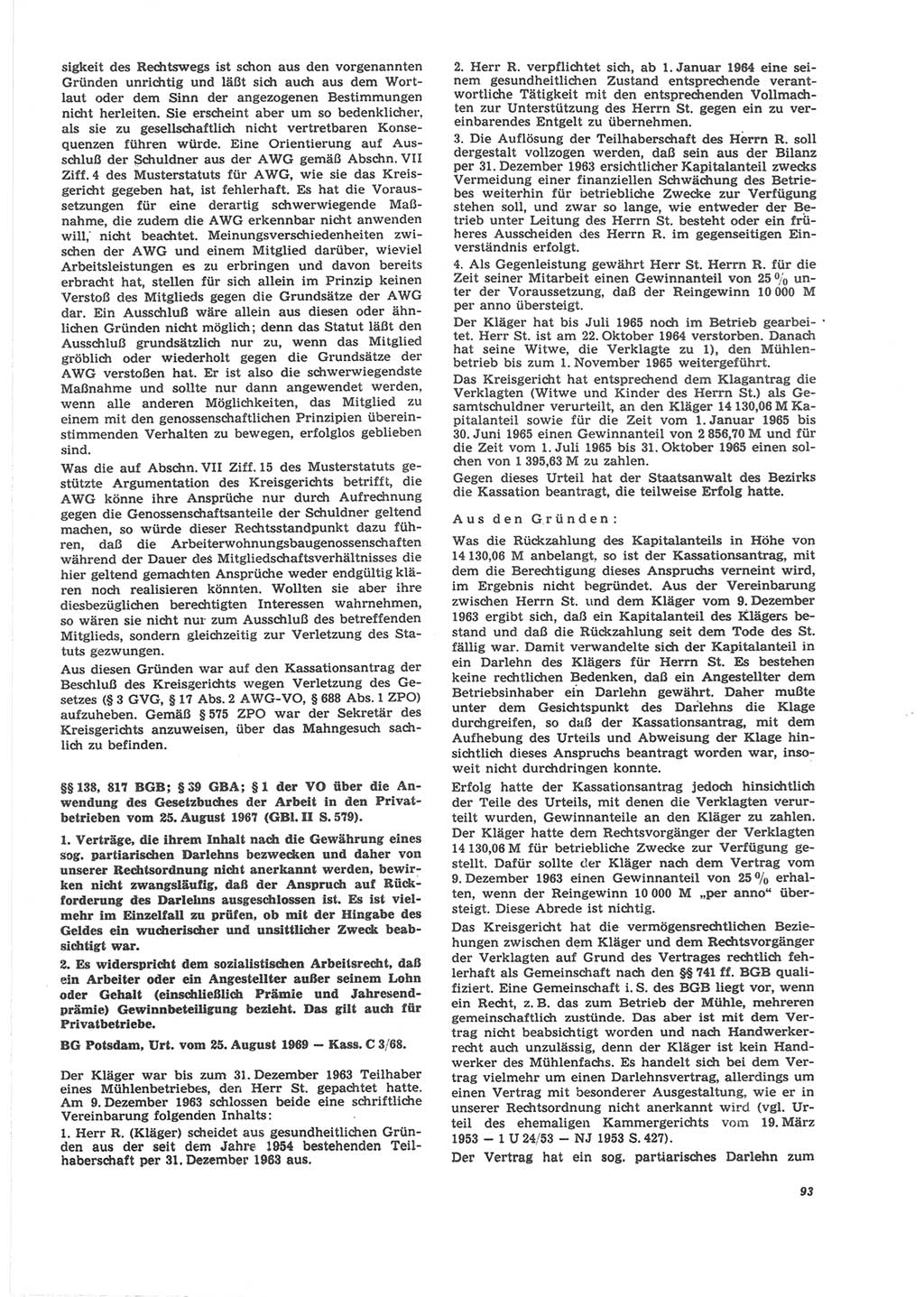 Neue Justiz (NJ), Zeitschrift für Recht und Rechtswissenschaft [Deutsche Demokratische Republik (DDR)], 24. Jahrgang 1970, Seite 93 (NJ DDR 1970, S. 93)