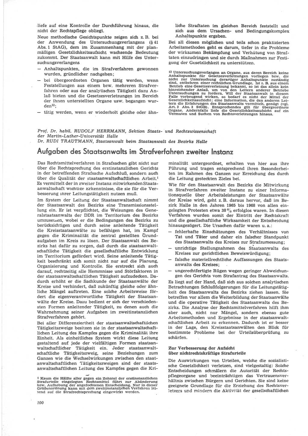 Neue Justiz (NJ), Zeitschrift für Recht und Rechtswissenschaft [Deutsche Demokratische Republik (DDR)], 24. Jahrgang 1970, Seite 100 (NJ DDR 1970, S. 100)