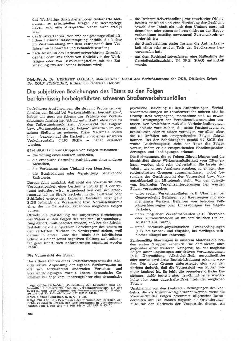 Neue Justiz (NJ), Zeitschrift für Recht und Rechtswissenschaft [Deutsche Demokratische Republik (DDR)], 24. Jahrgang 1970, Seite 104 (NJ DDR 1970, S. 104)