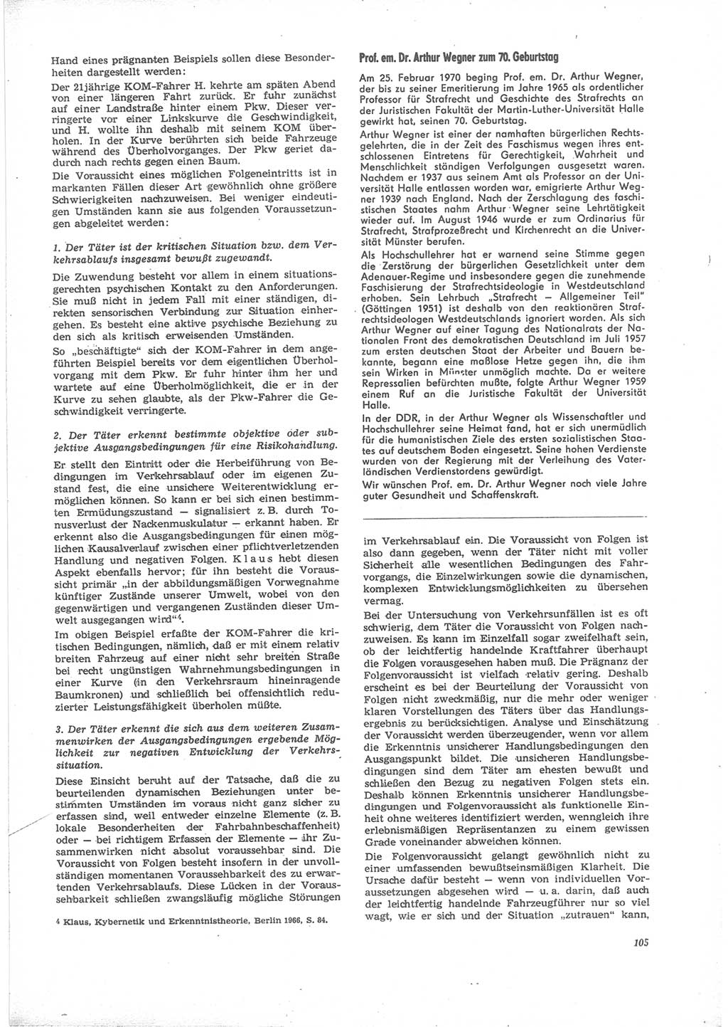 Neue Justiz (NJ), Zeitschrift für Recht und Rechtswissenschaft [Deutsche Demokratische Republik (DDR)], 24. Jahrgang 1970, Seite 105 (NJ DDR 1970, S. 105)