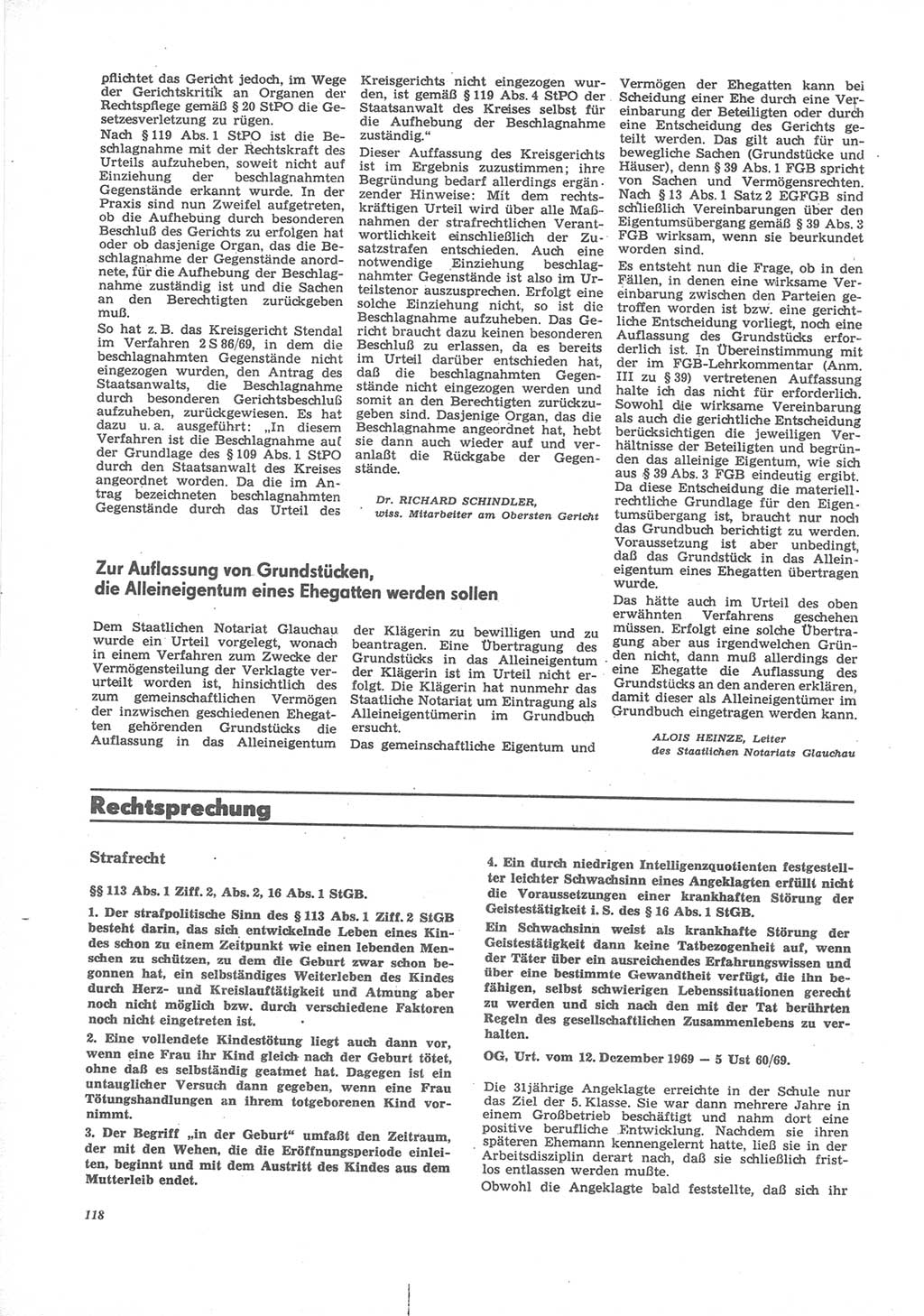 Neue Justiz (NJ), Zeitschrift für Recht und Rechtswissenschaft [Deutsche Demokratische Republik (DDR)], 24. Jahrgang 1970, Seite 118 (NJ DDR 1970, S. 118)