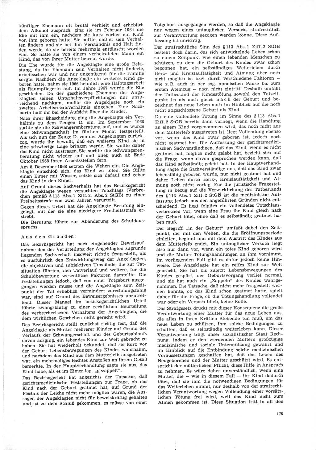 Neue Justiz (NJ), Zeitschrift für Recht und Rechtswissenschaft [Deutsche Demokratische Republik (DDR)], 24. Jahrgang 1970, Seite 119 (NJ DDR 1970, S. 119)