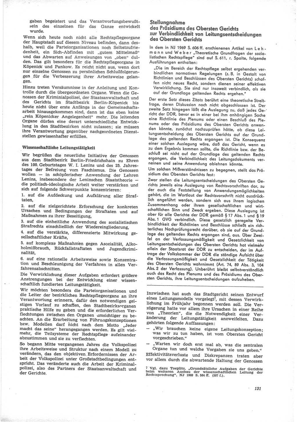Neue Justiz (NJ), Zeitschrift für Recht und Rechtswissenschaft [Deutsche Demokratische Republik (DDR)], 24. Jahrgang 1970, Seite 131 (NJ DDR 1970, S. 131)