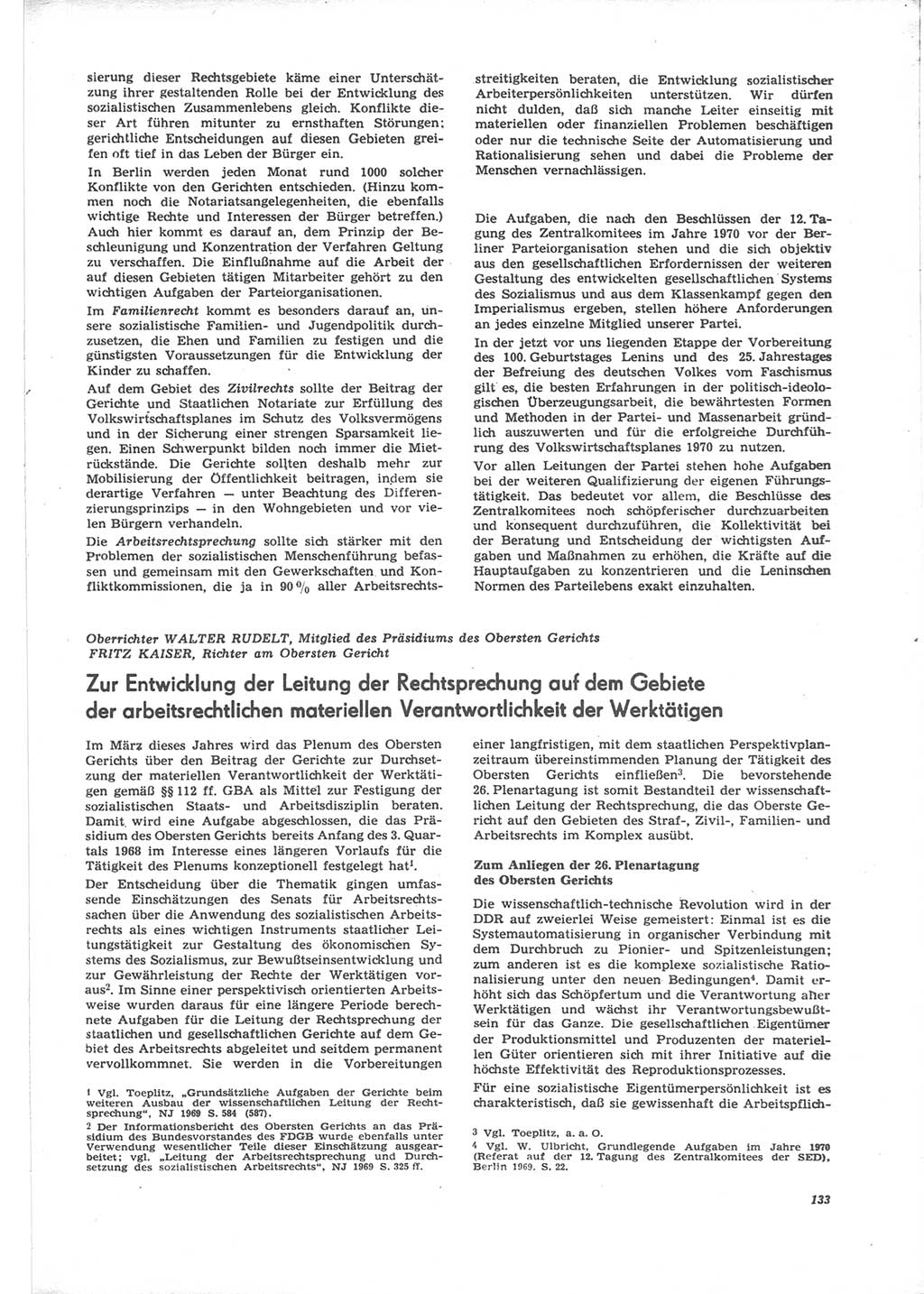 Neue Justiz (NJ), Zeitschrift für Recht und Rechtswissenschaft [Deutsche Demokratische Republik (DDR)], 24. Jahrgang 1970, Seite 133 (NJ DDR 1970, S. 133)