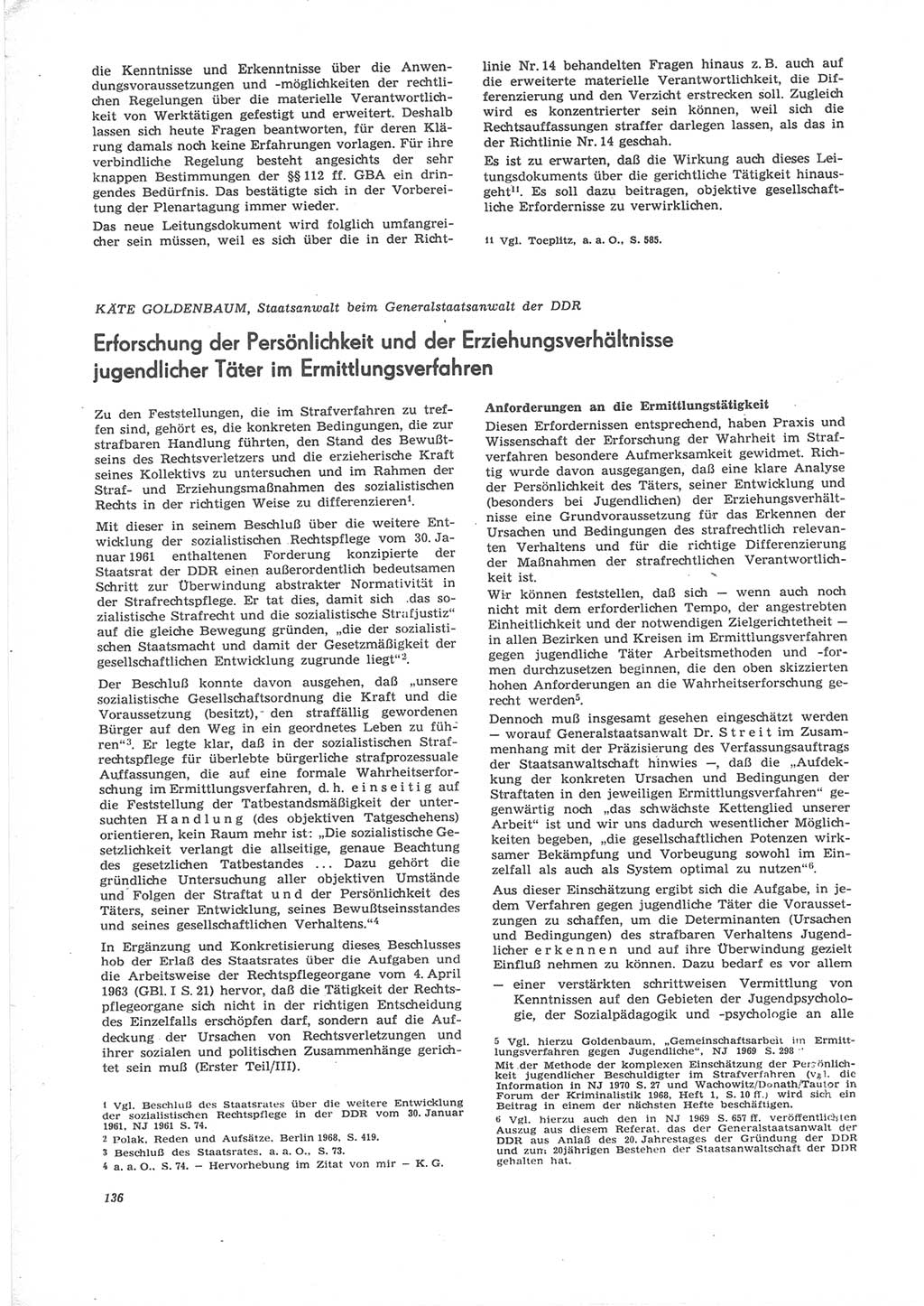 Neue Justiz (NJ), Zeitschrift für Recht und Rechtswissenschaft [Deutsche Demokratische Republik (DDR)], 24. Jahrgang 1970, Seite 136 (NJ DDR 1970, S. 136)