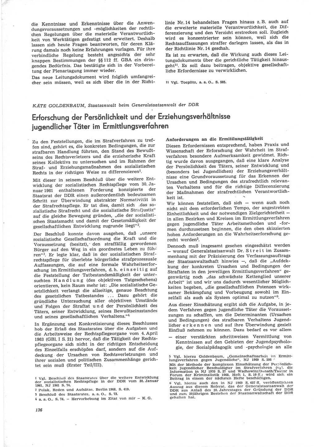 Neue Justiz (NJ), Zeitschrift für Recht und Rechtswissenschaft [Deutsche Demokratische Republik (DDR)], 24. Jahrgang 1970, Seite 136 (NJ DDR 1970, S. 136)