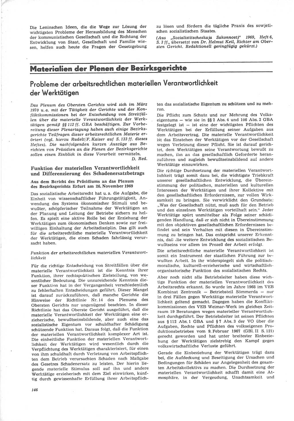 Neue Justiz (NJ), Zeitschrift für Recht und Rechtswissenschaft [Deutsche Demokratische Republik (DDR)], 24. Jahrgang 1970, Seite 146 (NJ DDR 1970, S. 146)