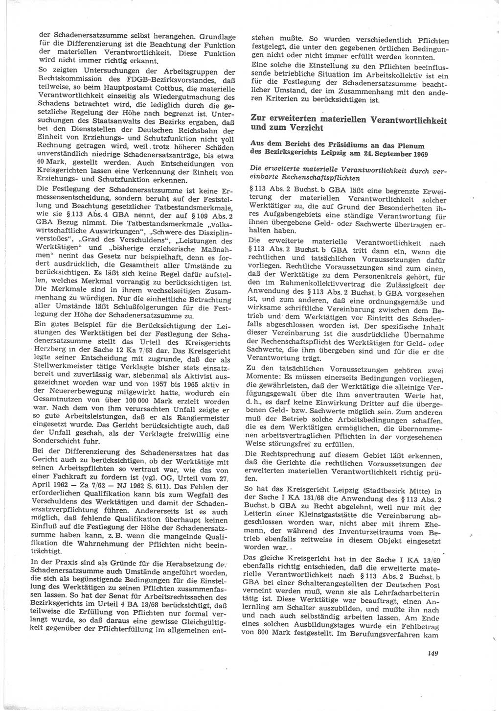 Neue Justiz (NJ), Zeitschrift für Recht und Rechtswissenschaft [Deutsche Demokratische Republik (DDR)], 24. Jahrgang 1970, Seite 149 (NJ DDR 1970, S. 149)