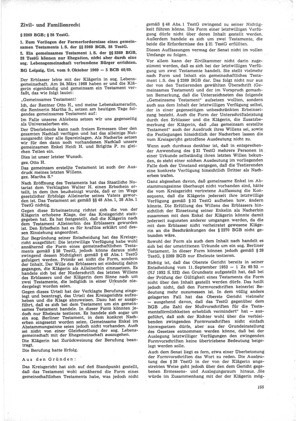 Neue Justiz (NJ), Zeitschrift für Recht und Rechtswissenschaft [Deutsche Demokratische Republik (DDR)], 24. Jahrgang 1970, Seite 155 (NJ DDR 1970, S. 155)
