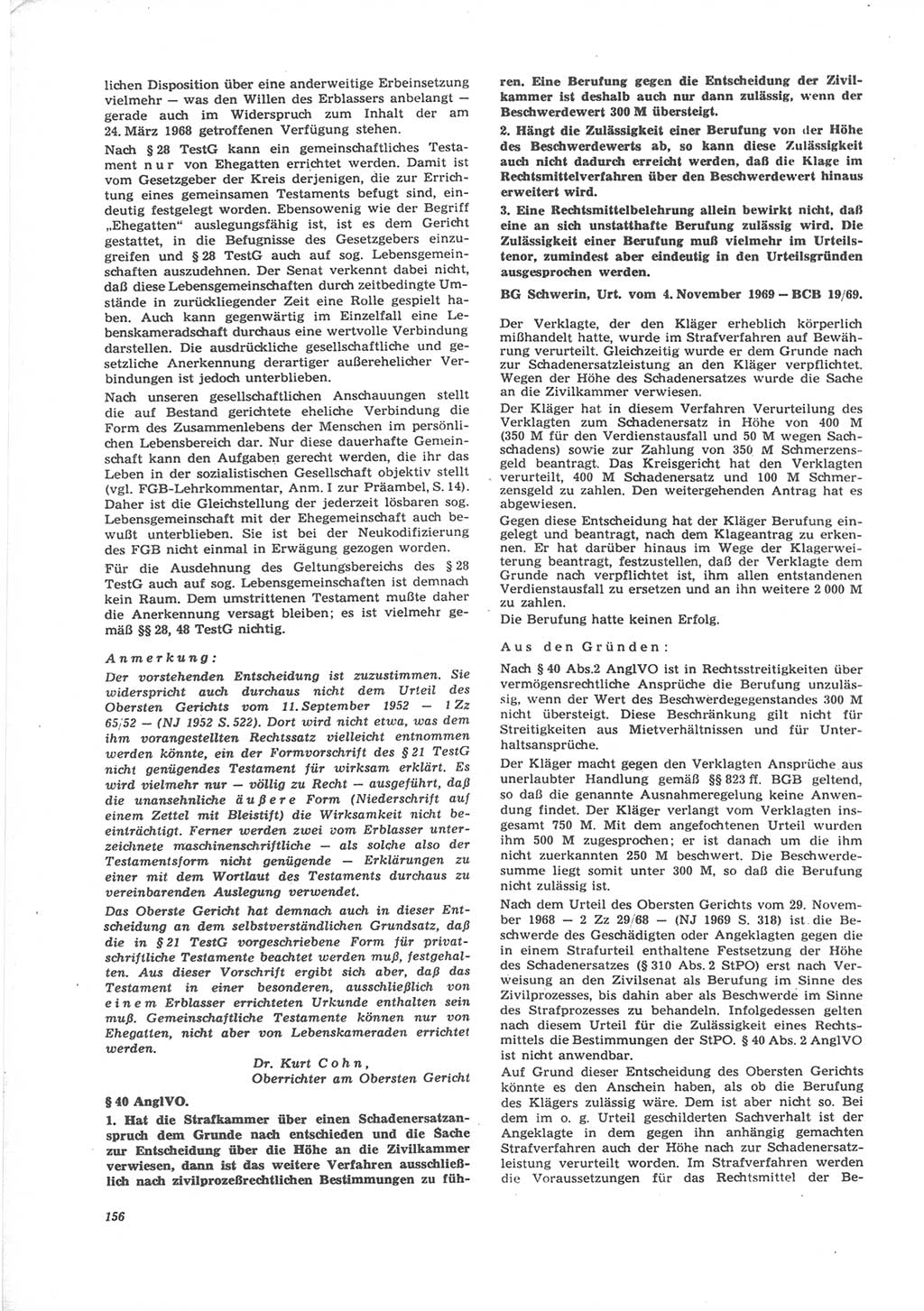 Neue Justiz (NJ), Zeitschrift für Recht und Rechtswissenschaft [Deutsche Demokratische Republik (DDR)], 24. Jahrgang 1970, Seite 156 (NJ DDR 1970, S. 156)