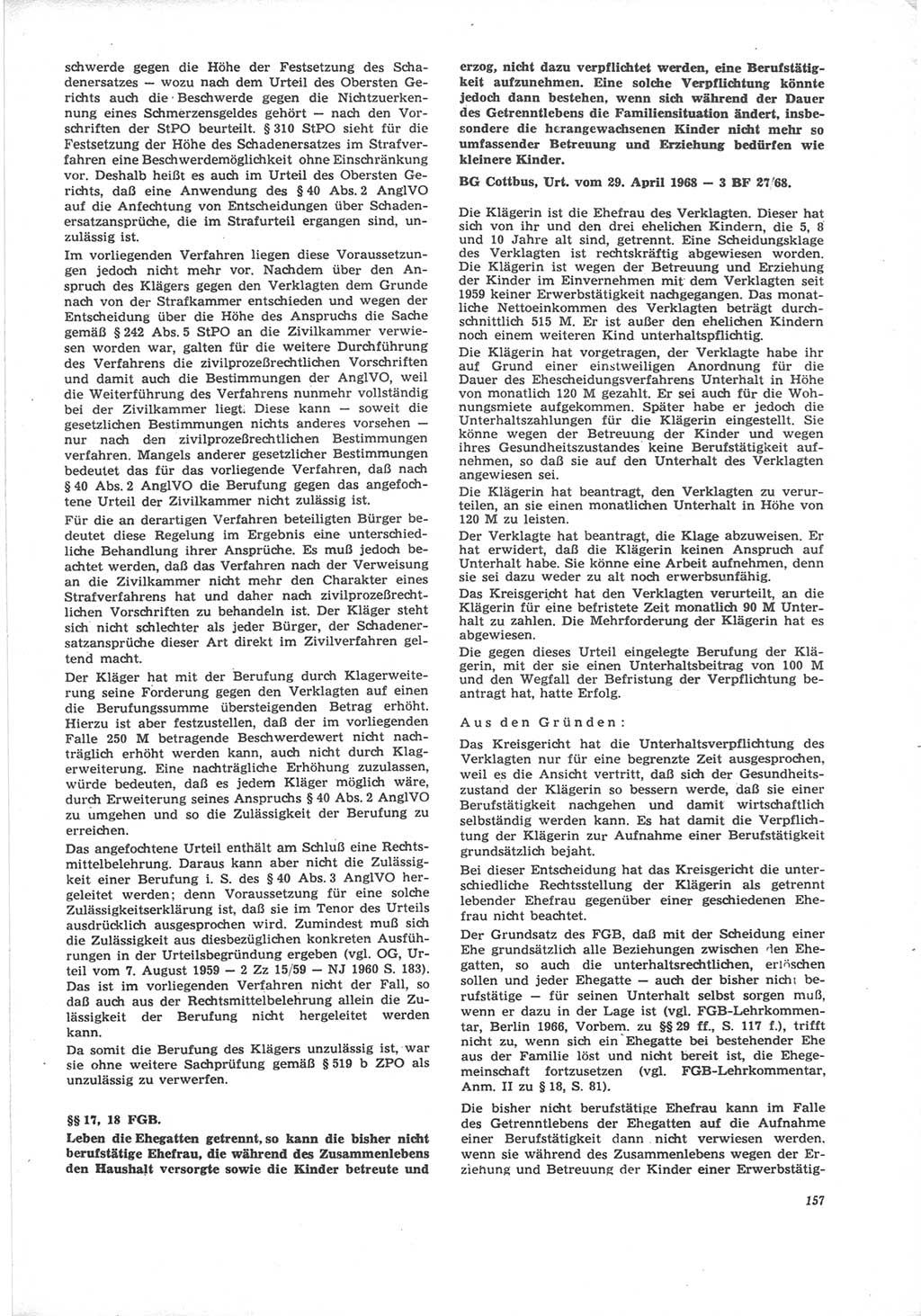 Neue Justiz (NJ), Zeitschrift für Recht und Rechtswissenschaft [Deutsche Demokratische Republik (DDR)], 24. Jahrgang 1970, Seite 157 (NJ DDR 1970, S. 157)