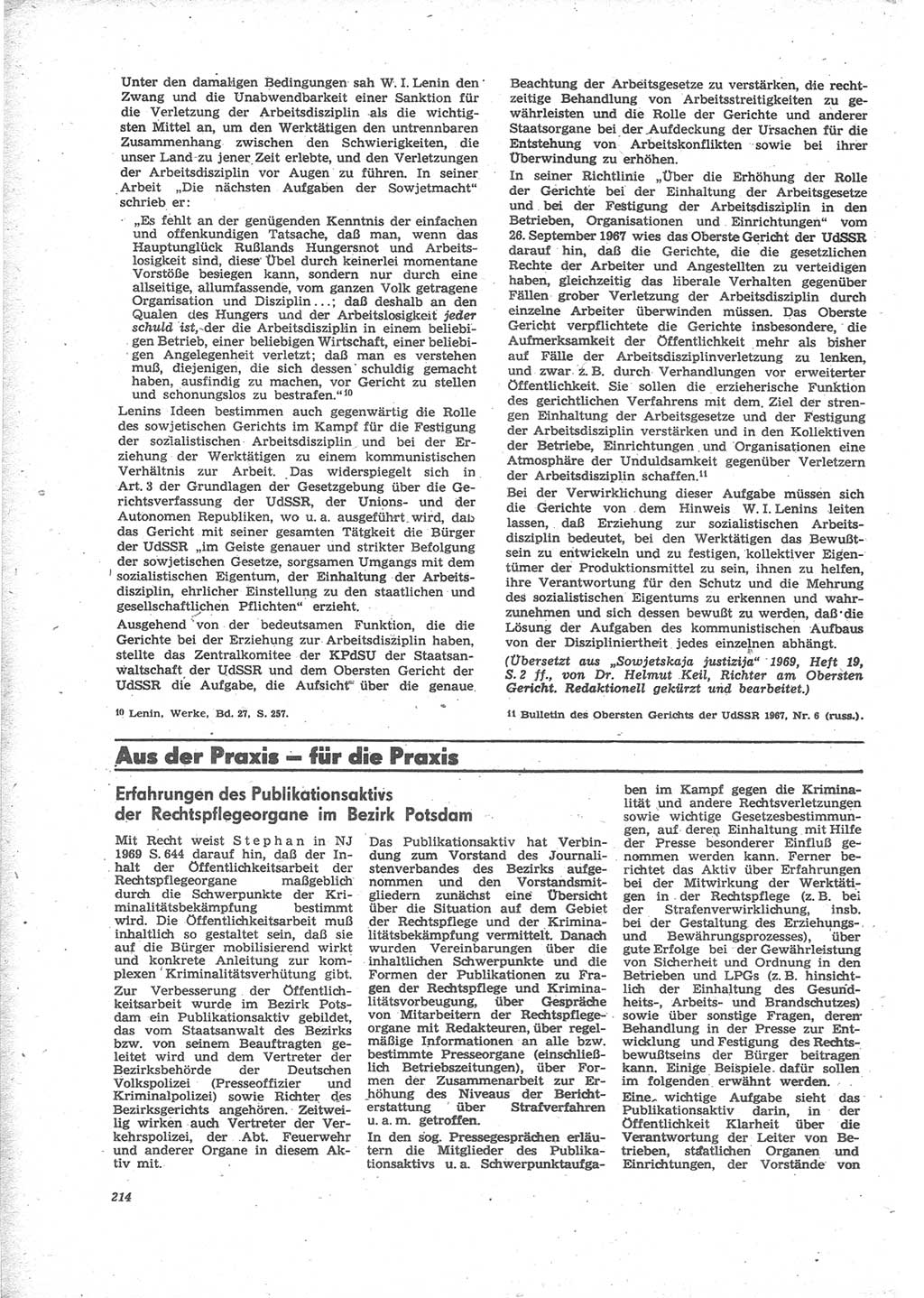 Neue Justiz (NJ), Zeitschrift für Recht und Rechtswissenschaft [Deutsche Demokratische Republik (DDR)], 24. Jahrgang 1970, Seite 214 (NJ DDR 1970, S. 214)