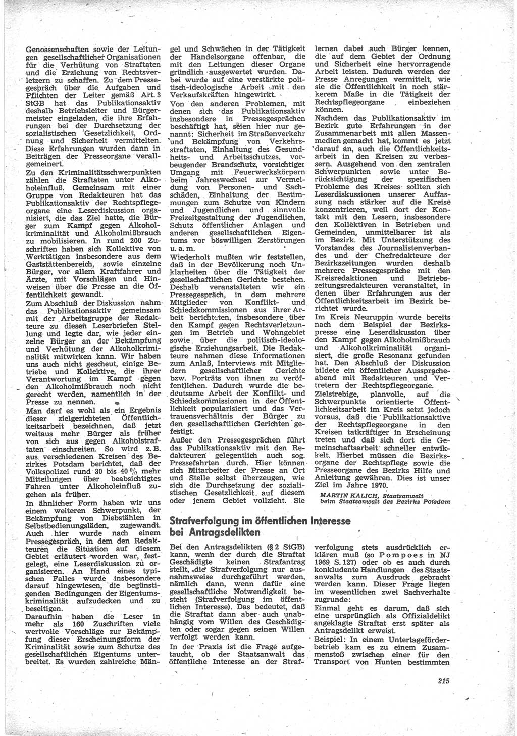 Neue Justiz (NJ), Zeitschrift für Recht und Rechtswissenschaft [Deutsche Demokratische Republik (DDR)], 24. Jahrgang 1970, Seite 215 (NJ DDR 1970, S. 215)