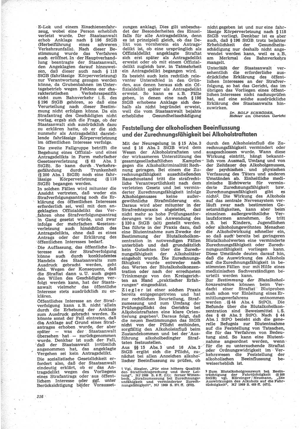 Neue Justiz (NJ), Zeitschrift für Recht und Rechtswissenschaft [Deutsche Demokratische Republik (DDR)], 24. Jahrgang 1970, Seite 216 (NJ DDR 1970, S. 216)