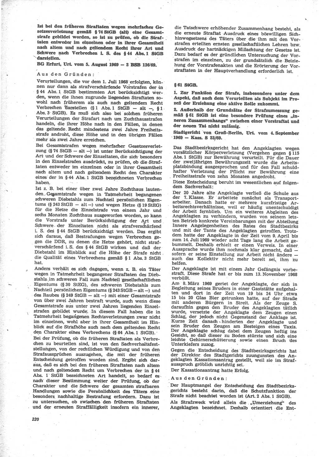 Neue Justiz (NJ), Zeitschrift für Recht und Rechtswissenschaft [Deutsche Demokratische Republik (DDR)], 24. Jahrgang 1970, Seite 220 (NJ DDR 1970, S. 220)