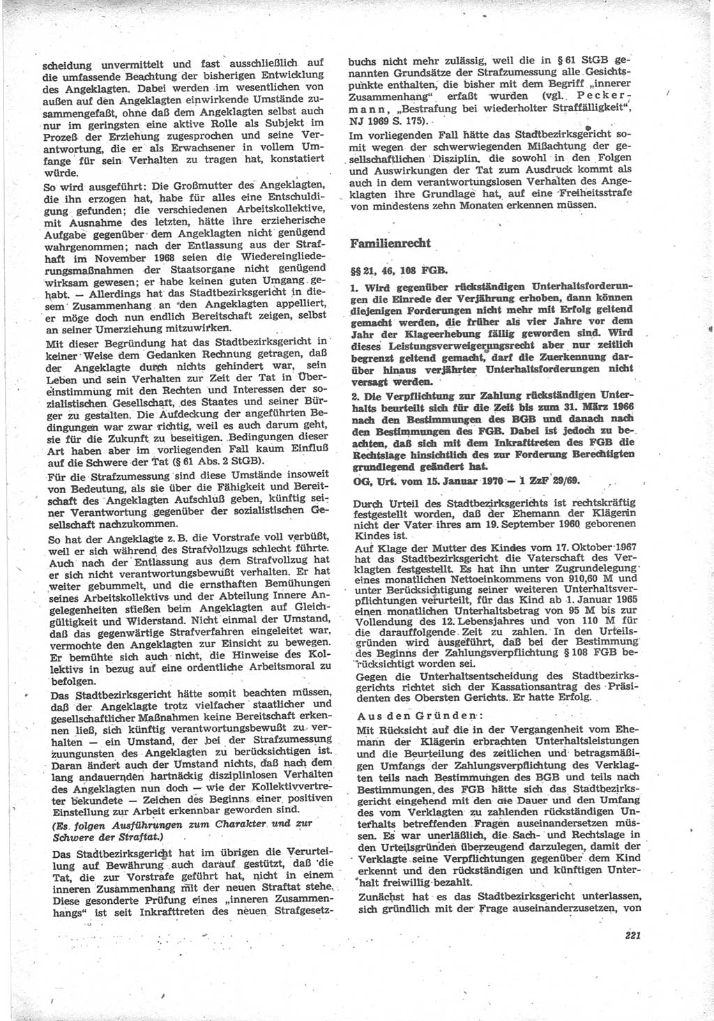 Neue Justiz (NJ), Zeitschrift für Recht und Rechtswissenschaft [Deutsche Demokratische Republik (DDR)], 24. Jahrgang 1970, Seite 221 (NJ DDR 1970, S. 221)