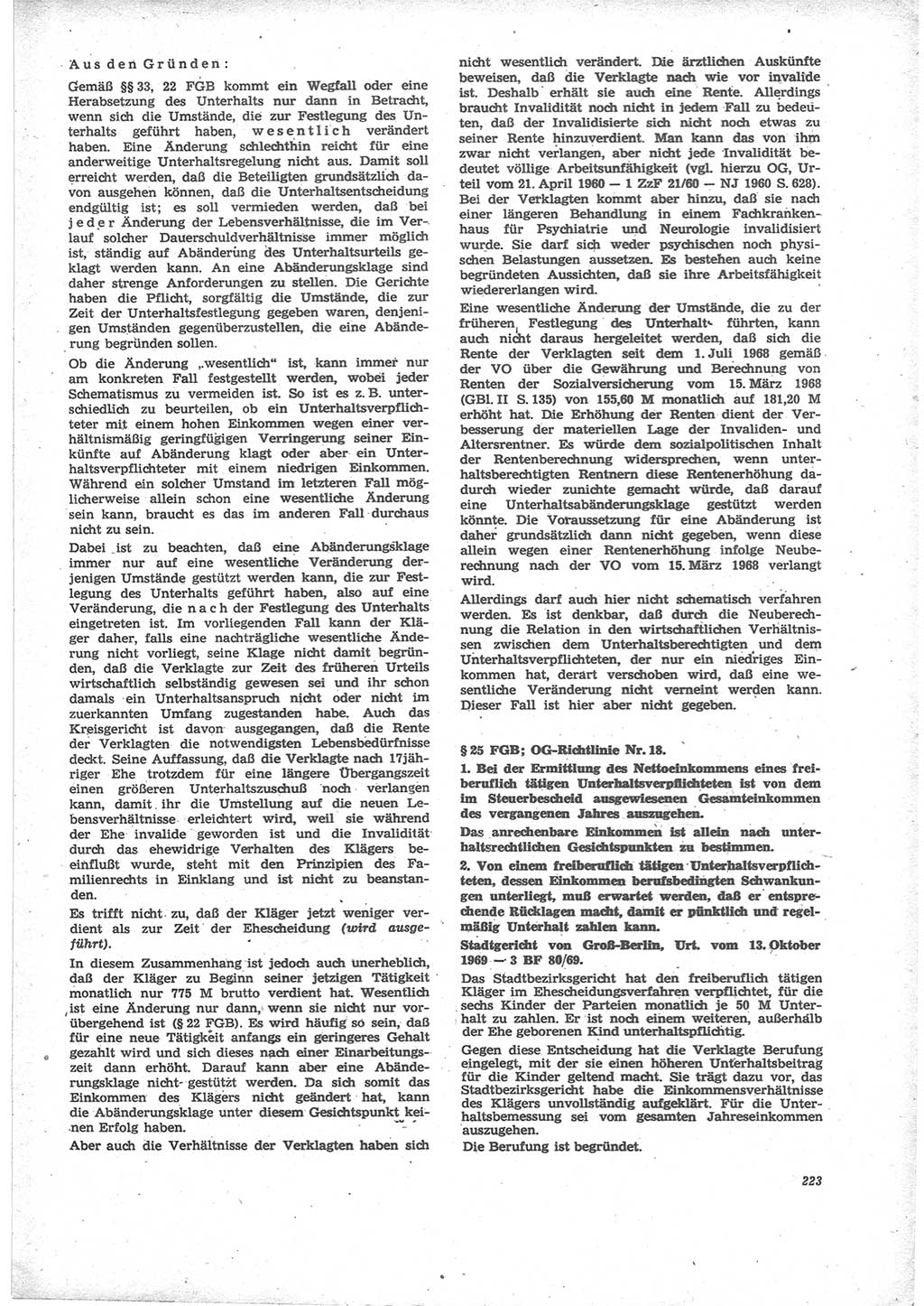 Neue Justiz (NJ), Zeitschrift für Recht und Rechtswissenschaft [Deutsche Demokratische Republik (DDR)], 24. Jahrgang 1970, Seite 223 (NJ DDR 1970, S. 223)