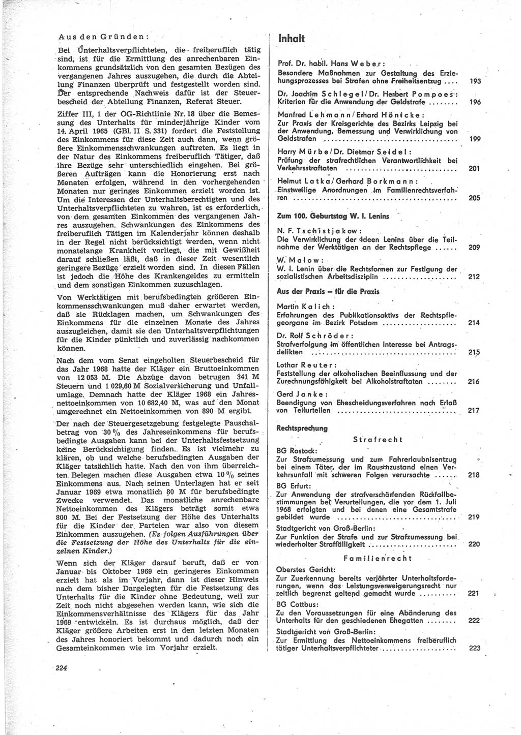 Neue Justiz (NJ), Zeitschrift für Recht und Rechtswissenschaft [Deutsche Demokratische Republik (DDR)], 24. Jahrgang 1970, Seite 224 (NJ DDR 1970, S. 224)