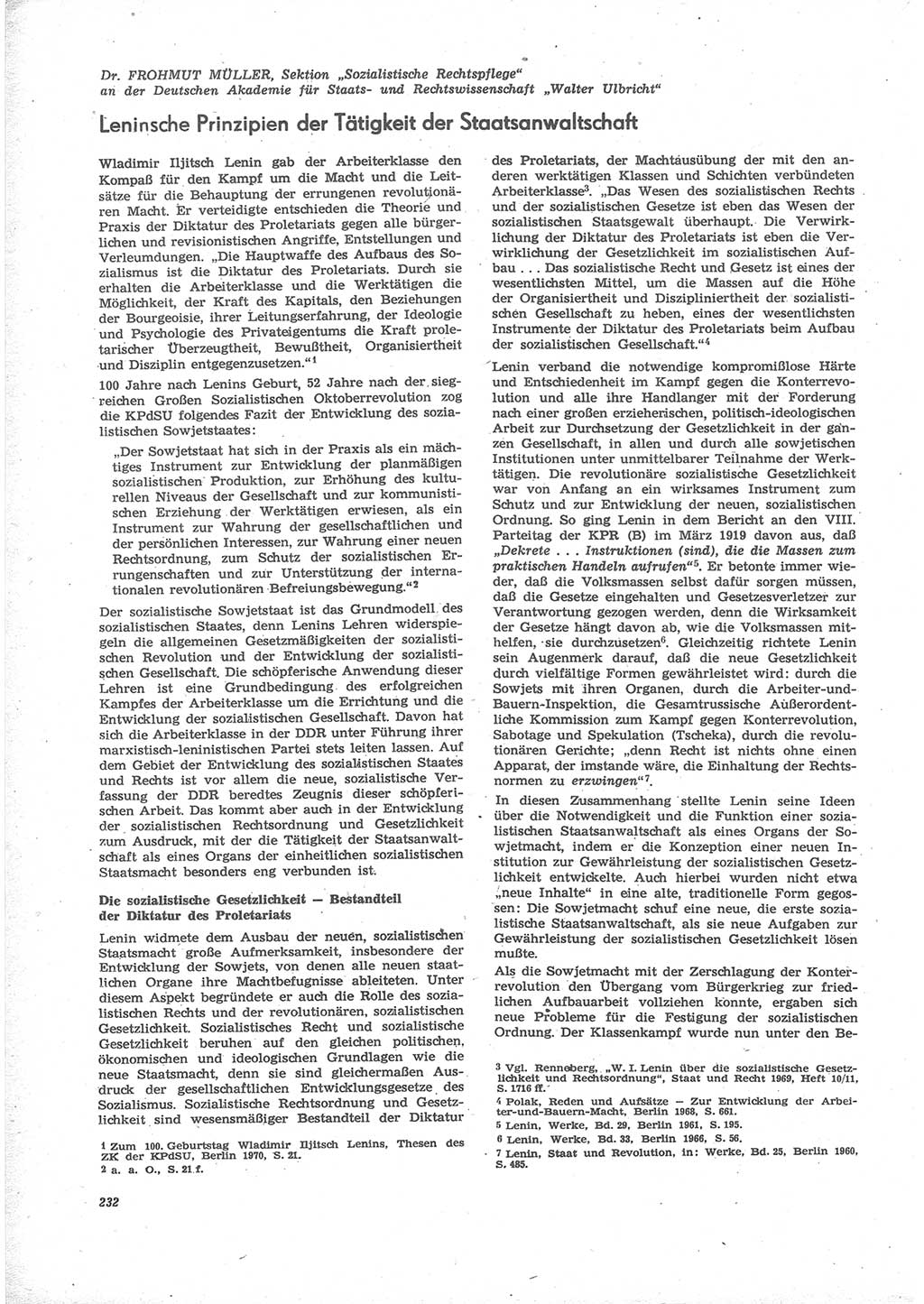 Neue Justiz (NJ), Zeitschrift für Recht und Rechtswissenschaft [Deutsche Demokratische Republik (DDR)], 24. Jahrgang 1970, Seite 232 (NJ DDR 1970, S. 232)
