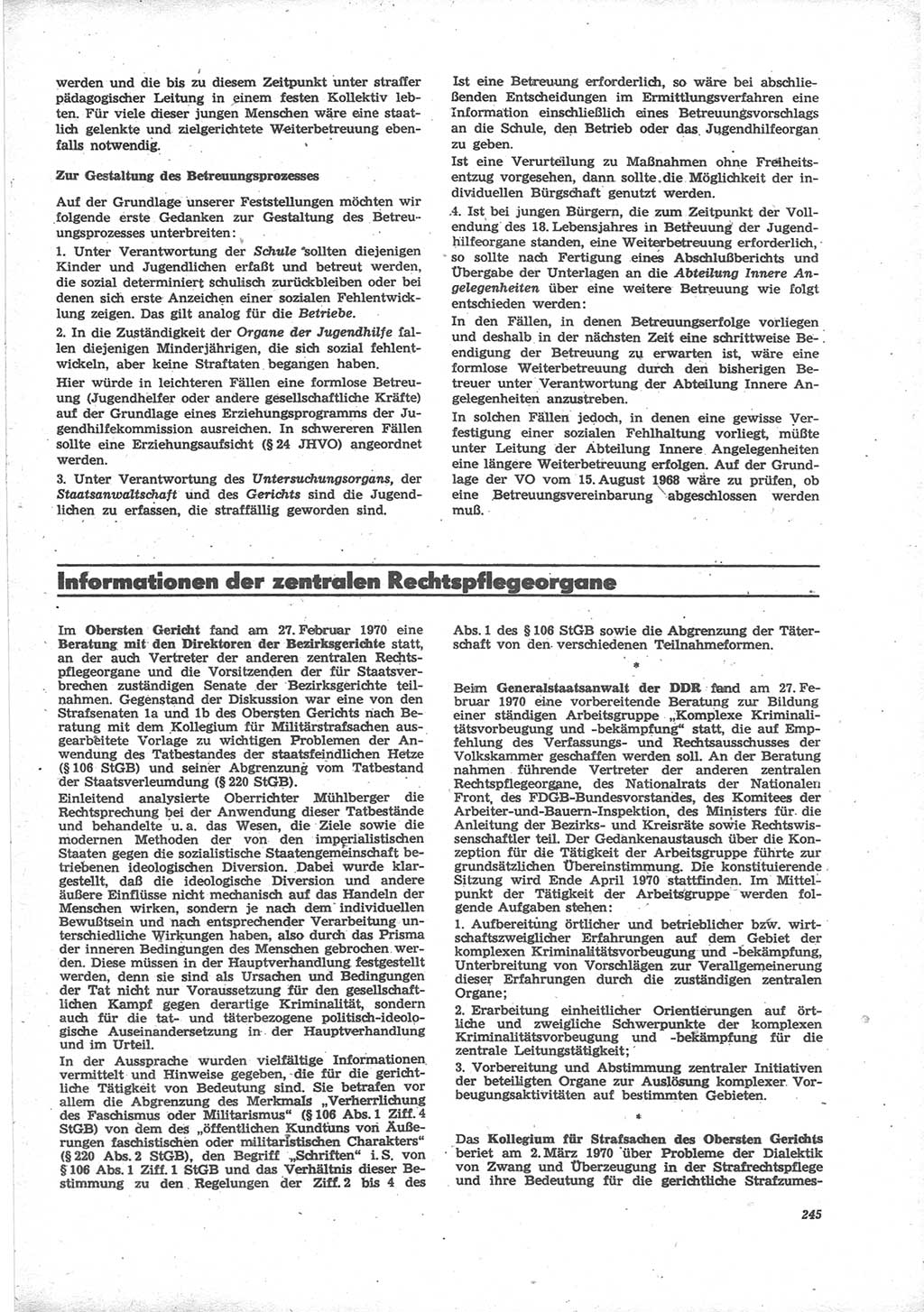 Neue Justiz (NJ), Zeitschrift für Recht und Rechtswissenschaft [Deutsche Demokratische Republik (DDR)], 24. Jahrgang 1970, Seite 245 (NJ DDR 1970, S. 245)