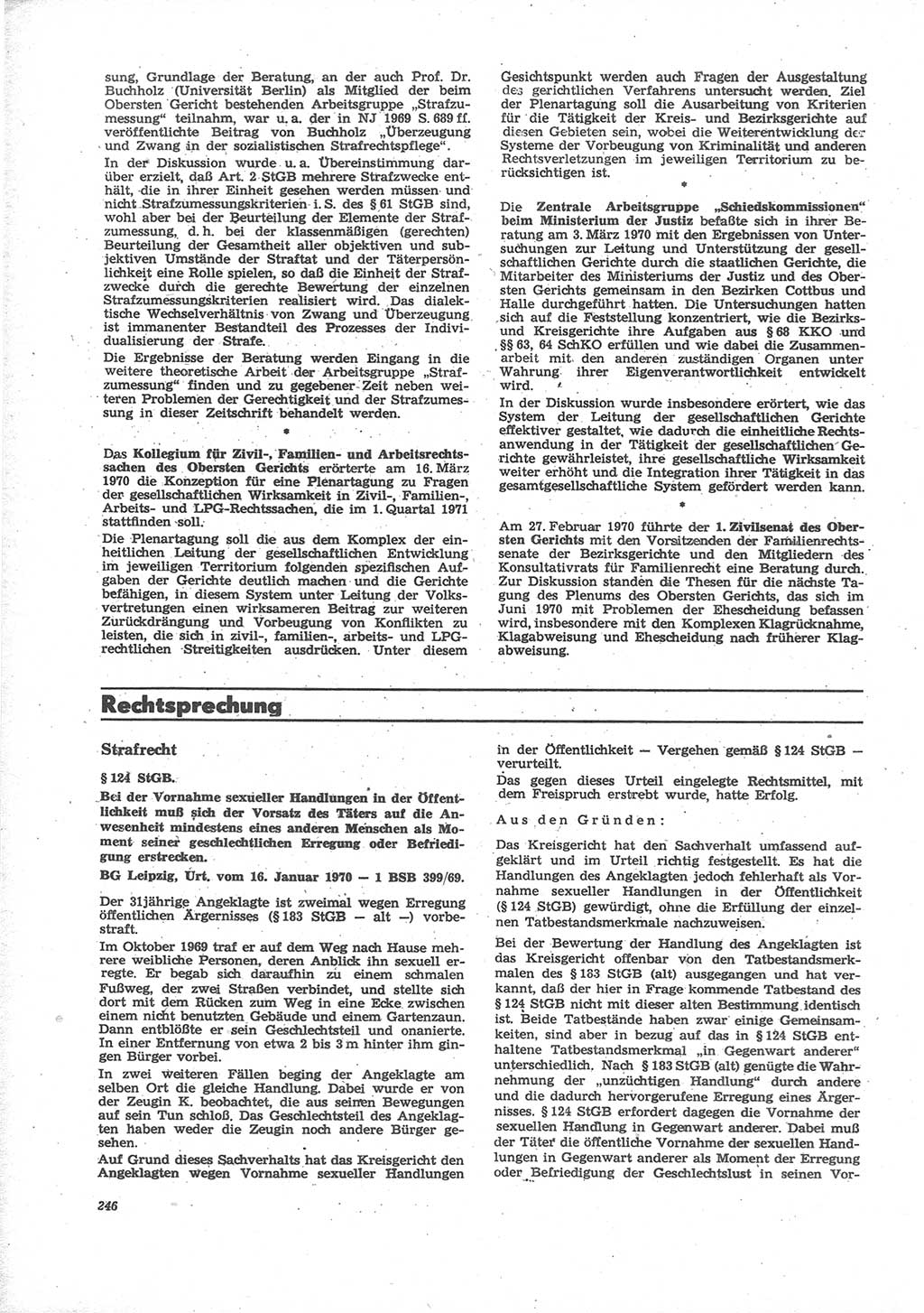 Neue Justiz (NJ), Zeitschrift für Recht und Rechtswissenschaft [Deutsche Demokratische Republik (DDR)], 24. Jahrgang 1970, Seite 246 (NJ DDR 1970, S. 246)