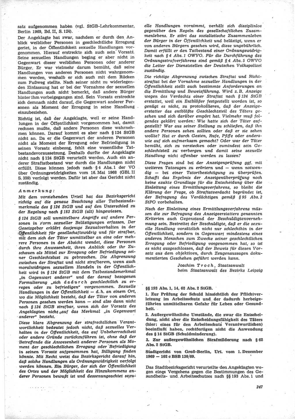 Neue Justiz (NJ), Zeitschrift für Recht und Rechtswissenschaft [Deutsche Demokratische Republik (DDR)], 24. Jahrgang 1970, Seite 247 (NJ DDR 1970, S. 247)