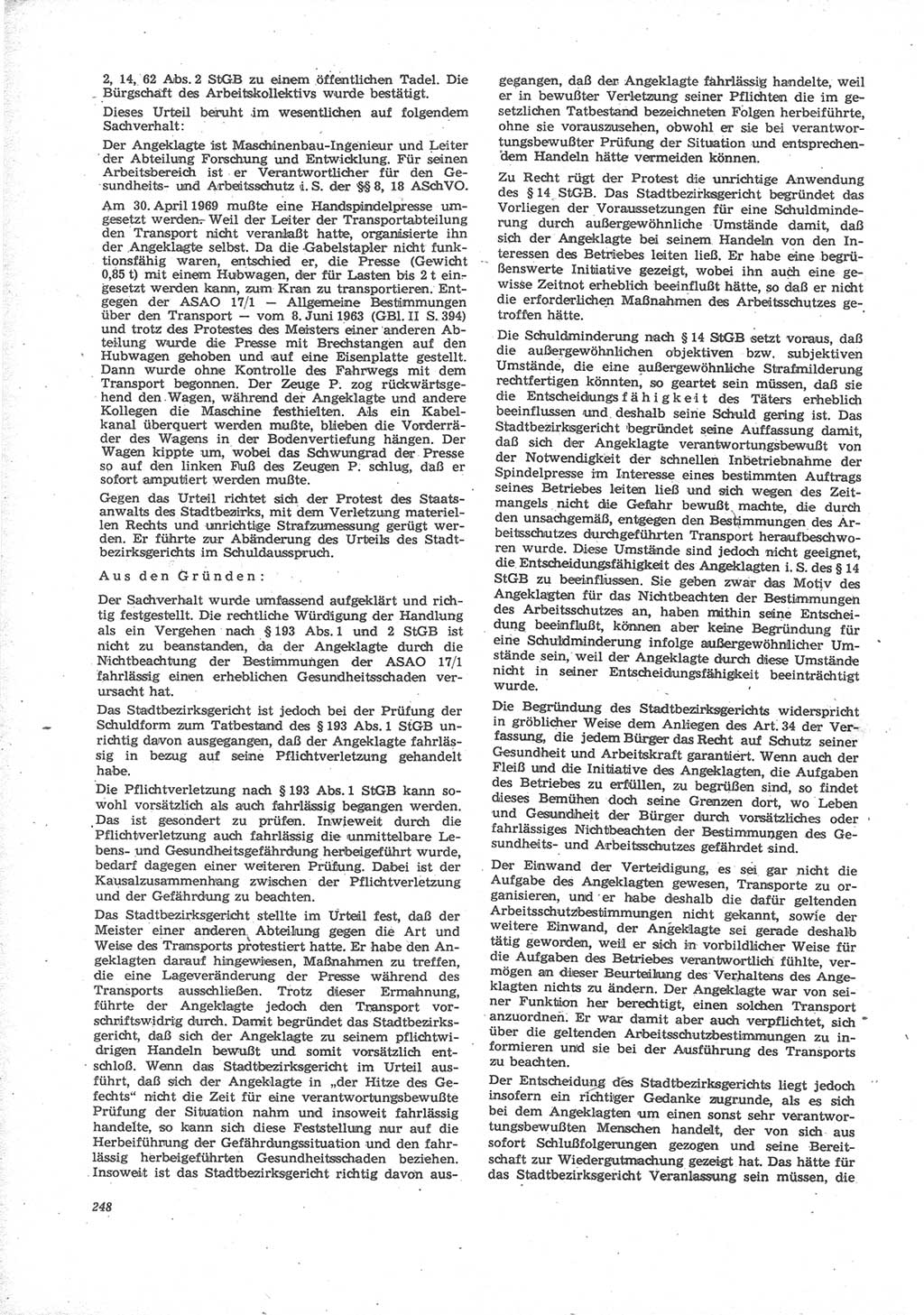 Neue Justiz (NJ), Zeitschrift für Recht und Rechtswissenschaft [Deutsche Demokratische Republik (DDR)], 24. Jahrgang 1970, Seite 248 (NJ DDR 1970, S. 248)