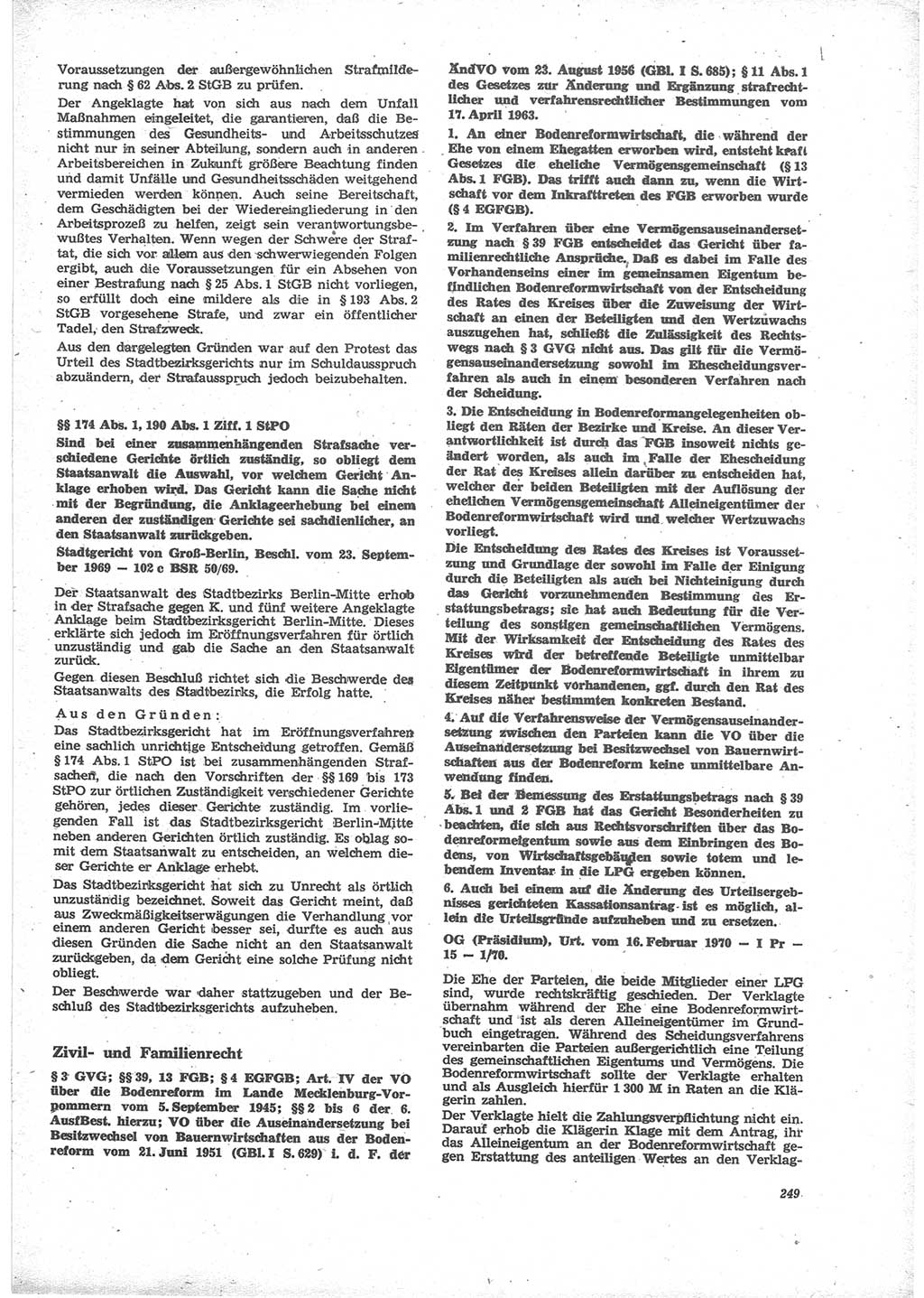 Neue Justiz (NJ), Zeitschrift für Recht und Rechtswissenschaft [Deutsche Demokratische Republik (DDR)], 24. Jahrgang 1970, Seite 249 (NJ DDR 1970, S. 249)