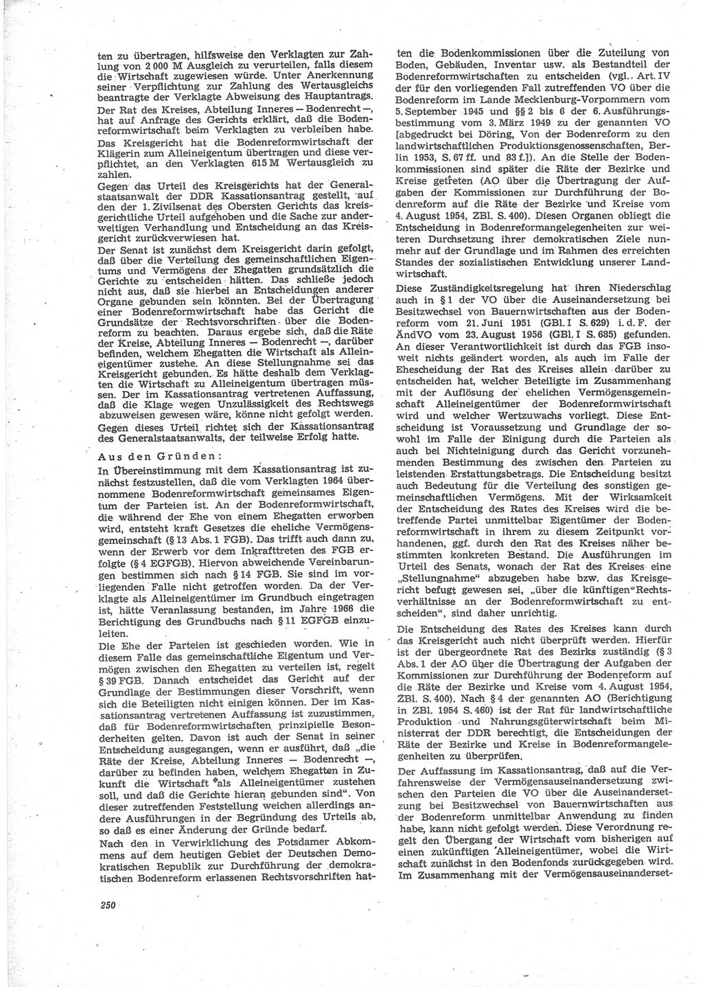 Neue Justiz (NJ), Zeitschrift für Recht und Rechtswissenschaft [Deutsche Demokratische Republik (DDR)], 24. Jahrgang 1970, Seite 250 (NJ DDR 1970, S. 250)